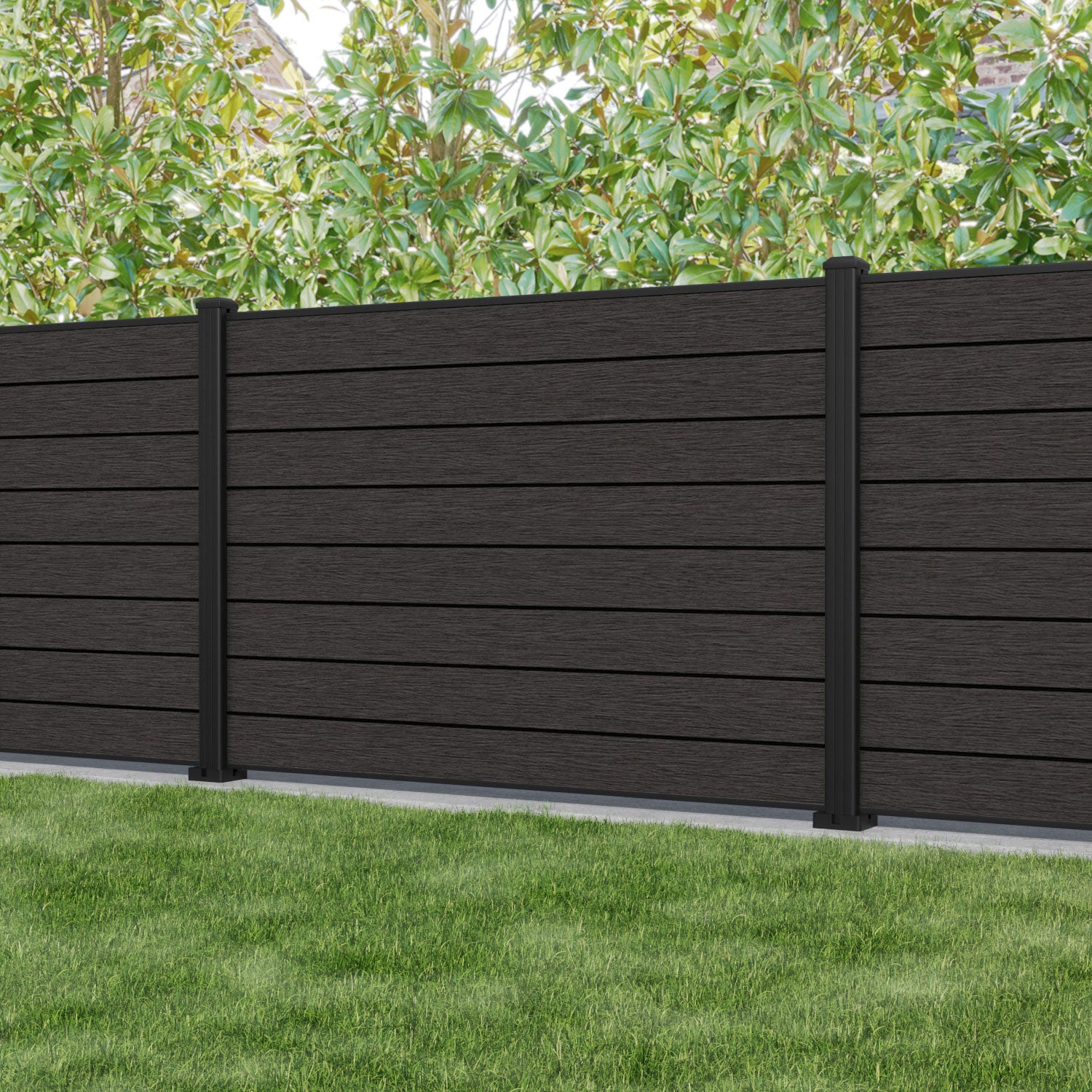 Fusion Fence Panel - Dark Oak - with our aluminium posts