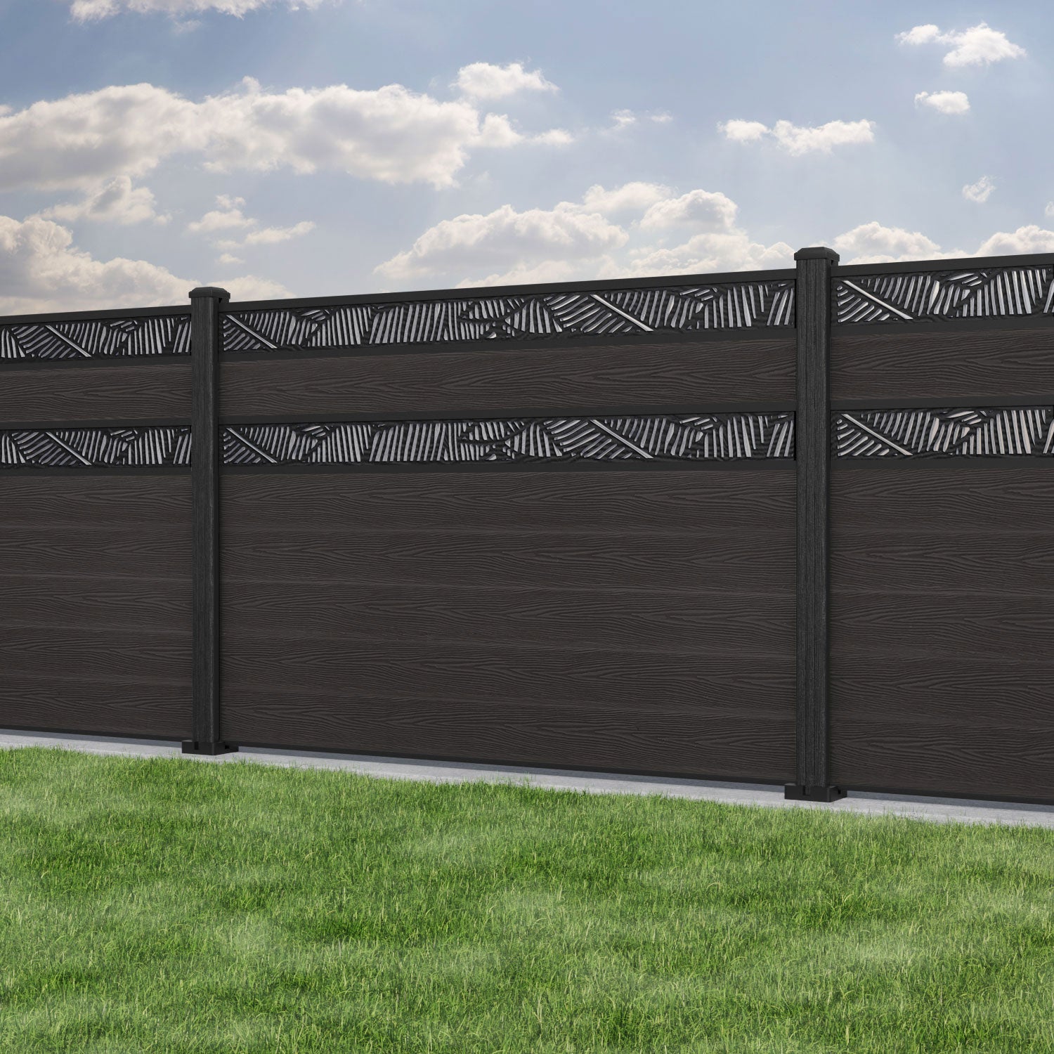 Classic Feather Split Screen Fence Panel - Dark Oak - with our composite posts