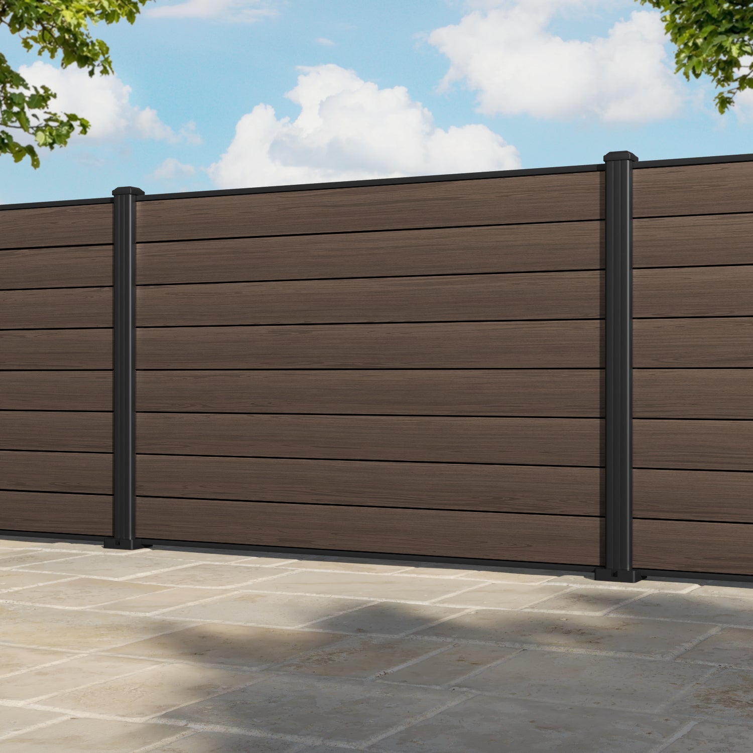 Gate Matching Aluminium Fence Panel - Dark Oak - with our aluminium posts