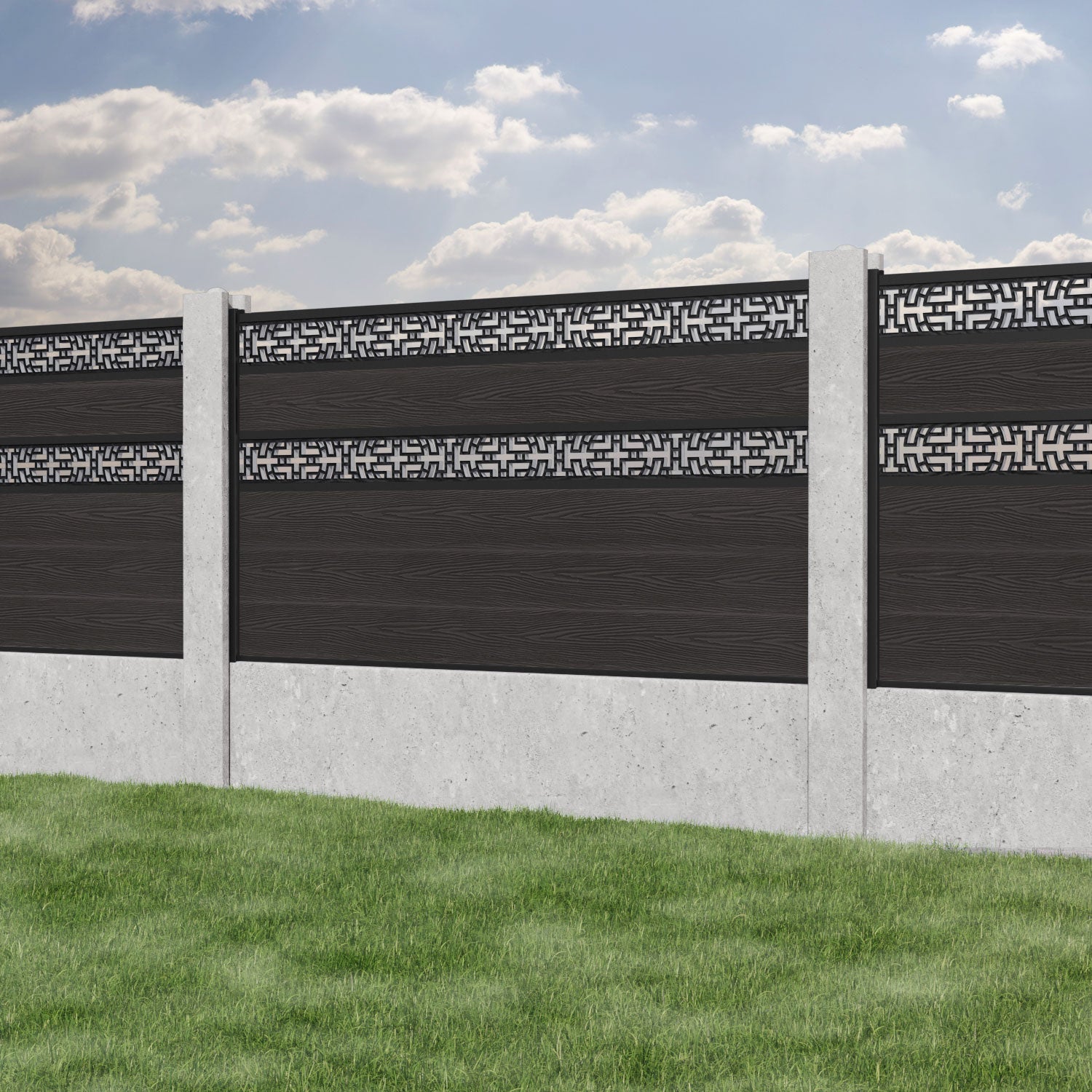 Classic Kumo Split Screen Fence Panel - Dark Oak - for existing concrete posts