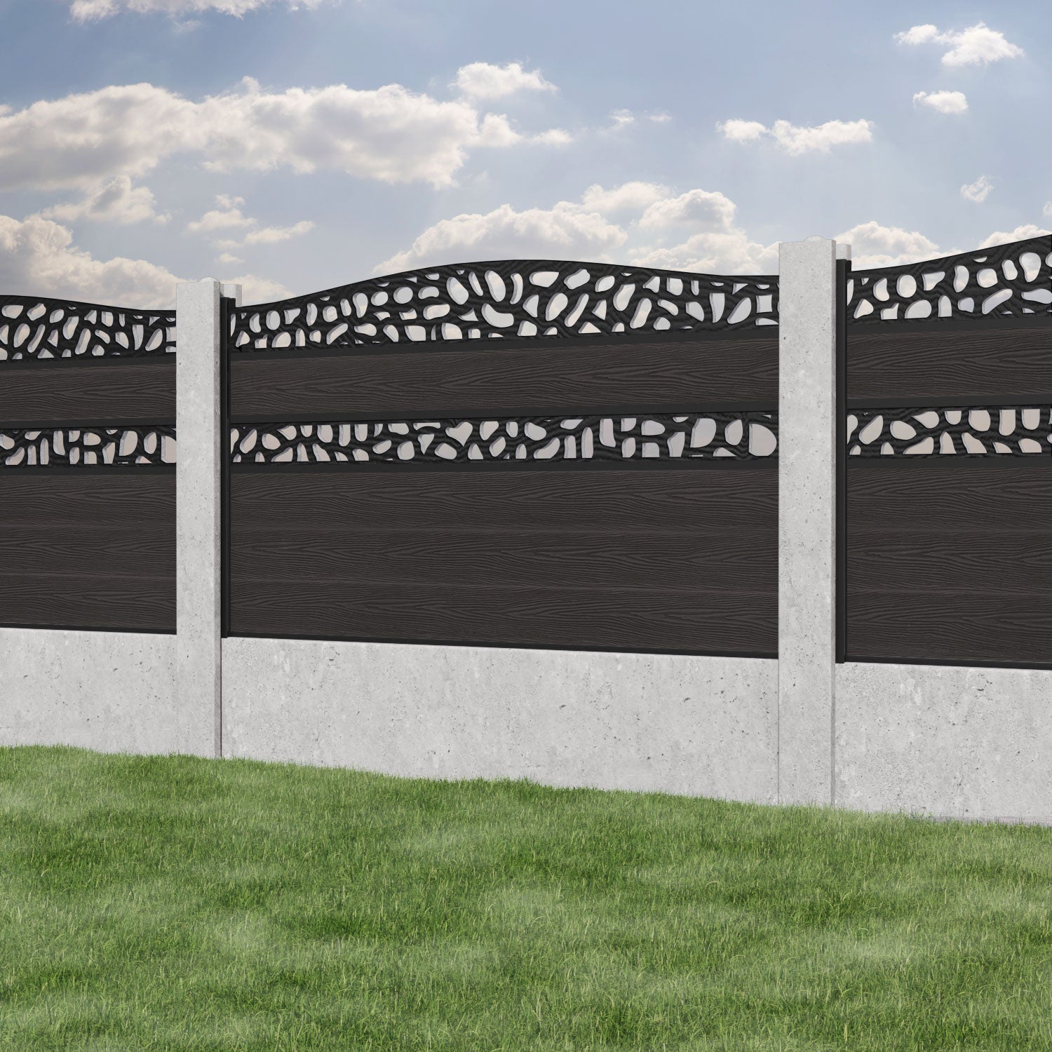 Classic Pebble Curved Top Split Screen Fence Panel - Dark Oak - for existing concrete posts