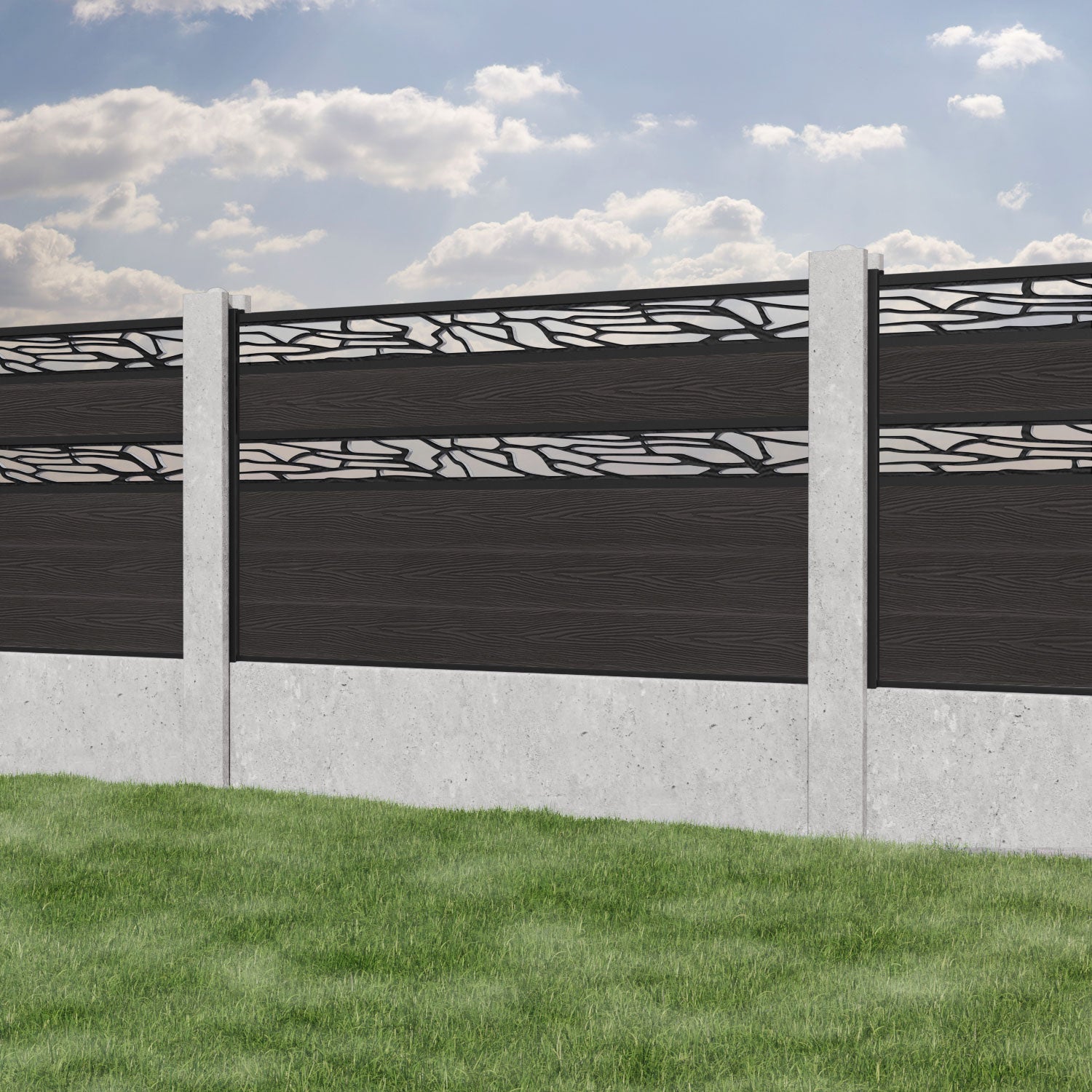 Classic Shatter Split Screen Fence Panel - Dark Oak - for existing concrete posts