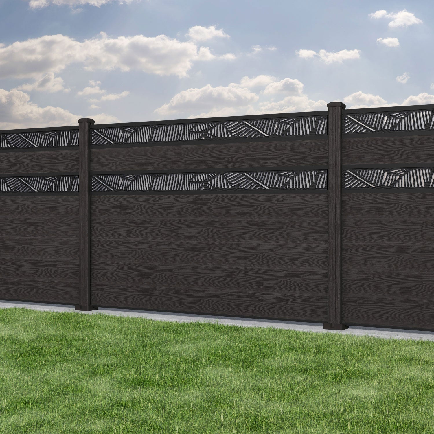 Classic Feather Split Screen Fence Panel - Dark Oak - with our composite posts