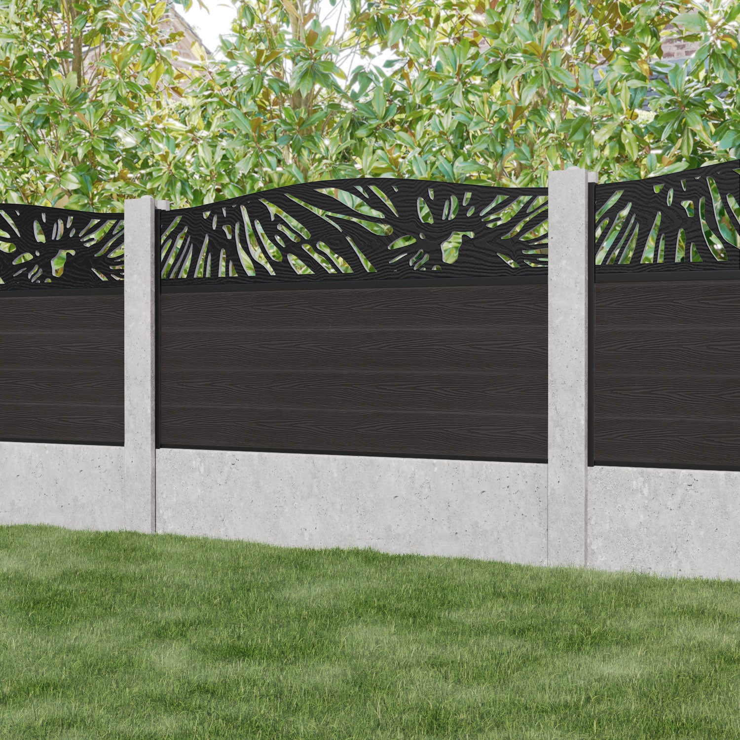 Fusion Poppy Curved Top Fence Panel - Dark Oak - for existing concrete posts