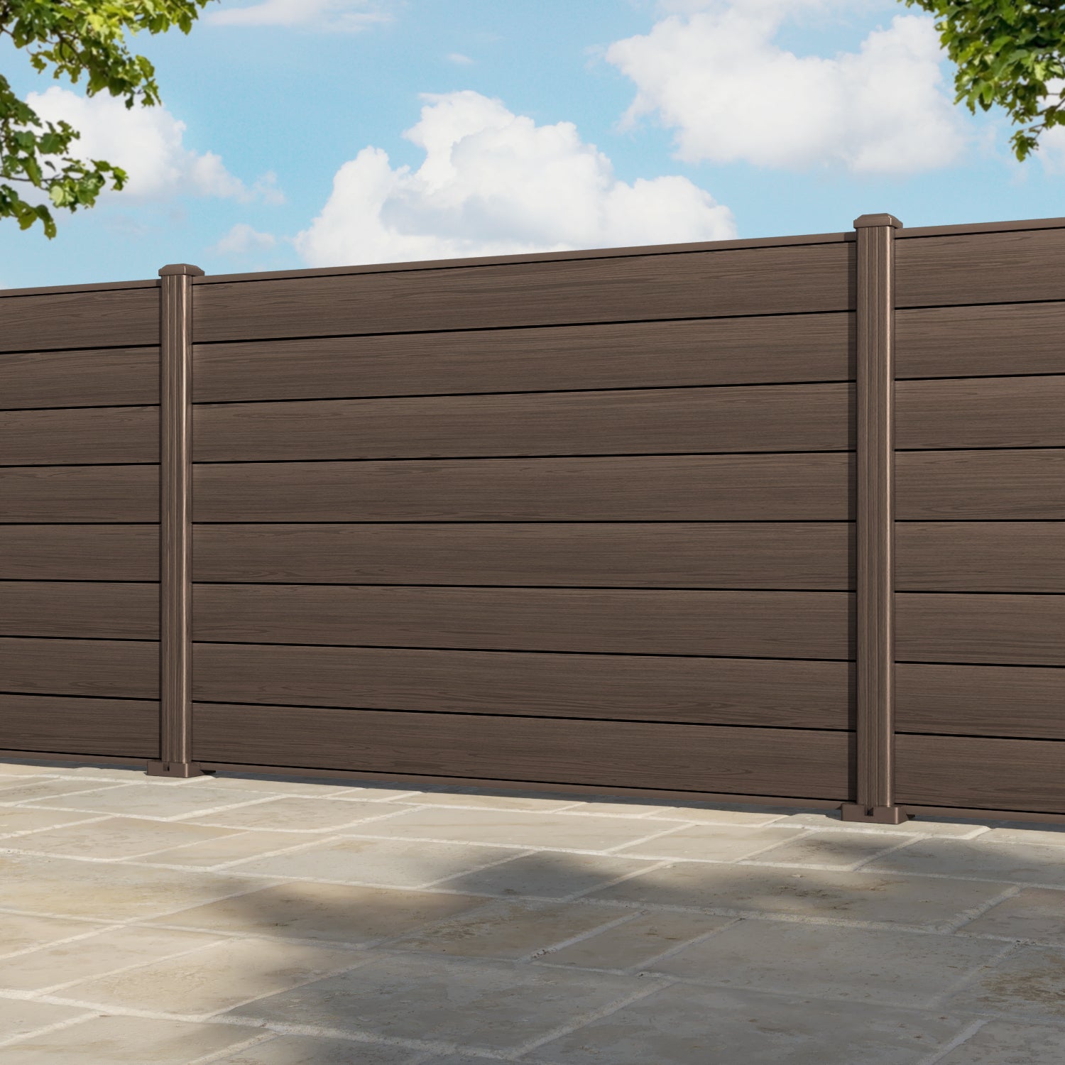 Gate Matching Aluminium Fence Panel - Dark Oak - with our aluminium posts