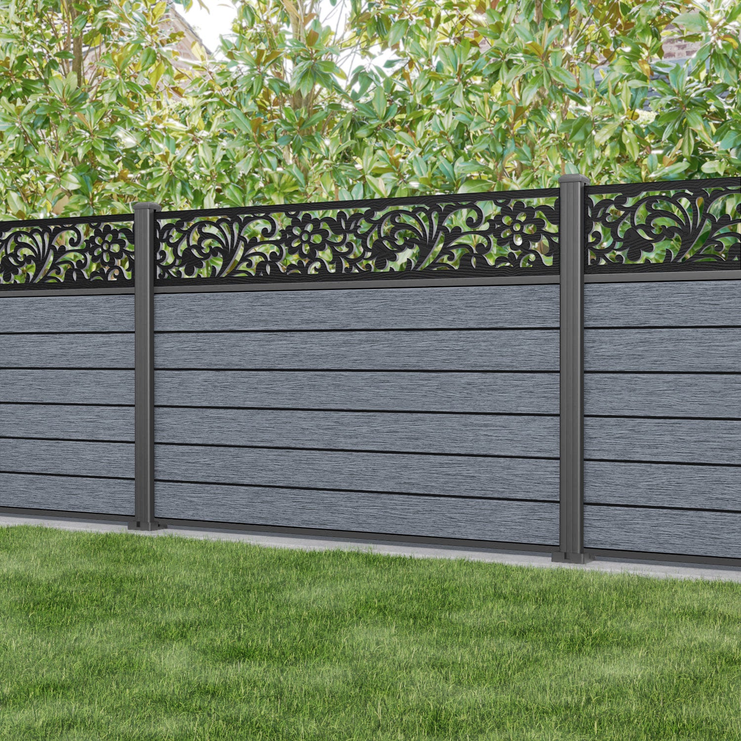 Fusion Eden Fence Panel - Anthracite - with our aluminium posts