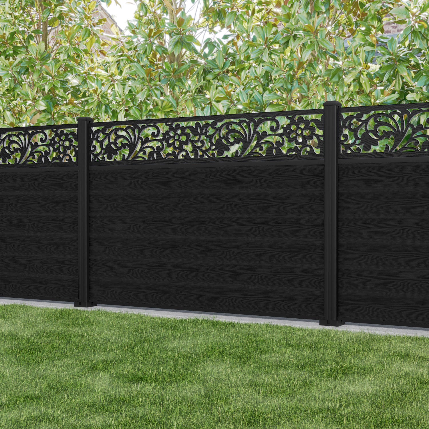 Classic Eden Fence Panel - Black - with our aluminium posts