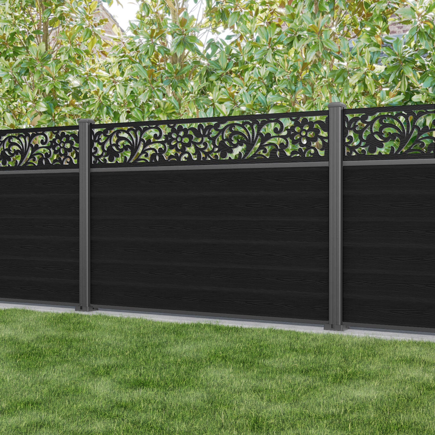 Classic Eden Fence Panel - Black - with our aluminium posts