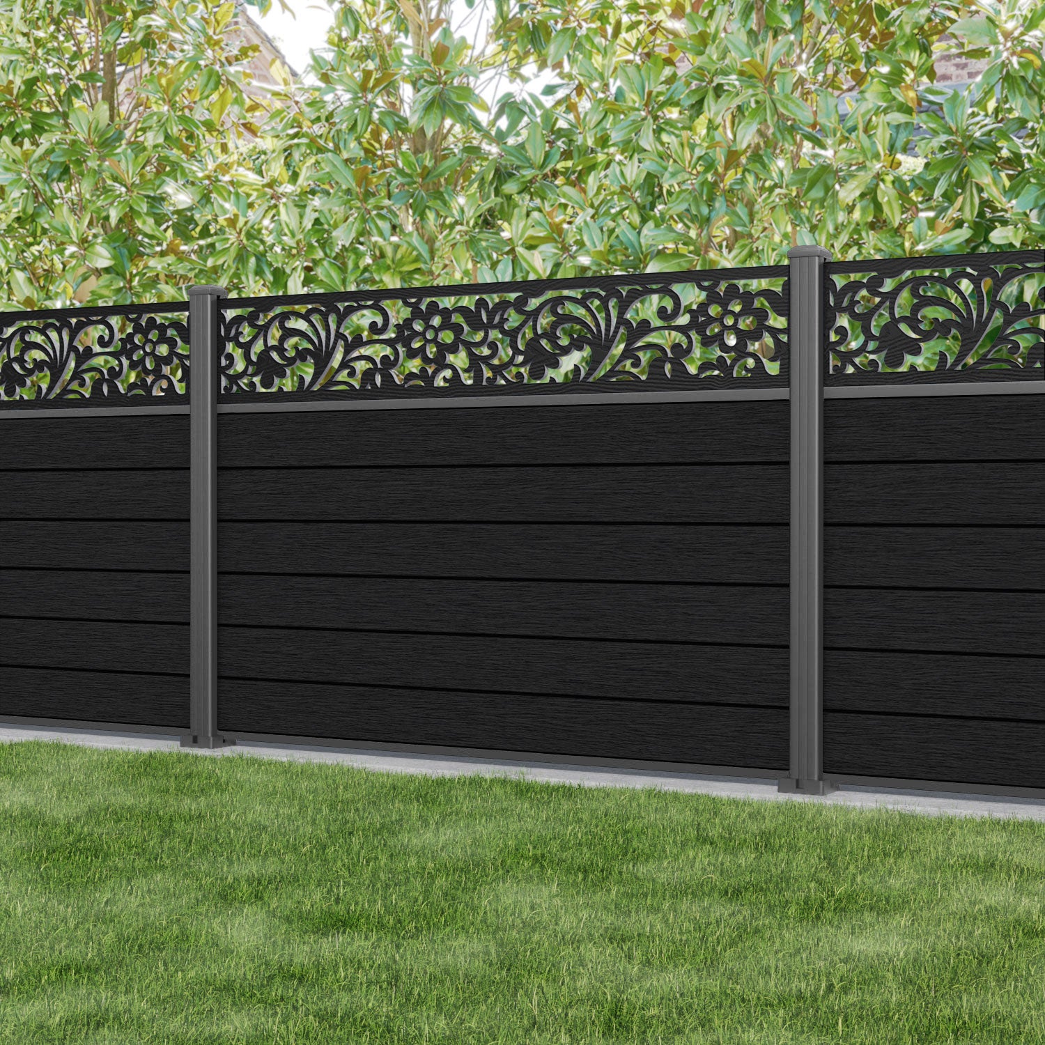 Fusion Eden Fence Panel - Black - with our aluminium posts