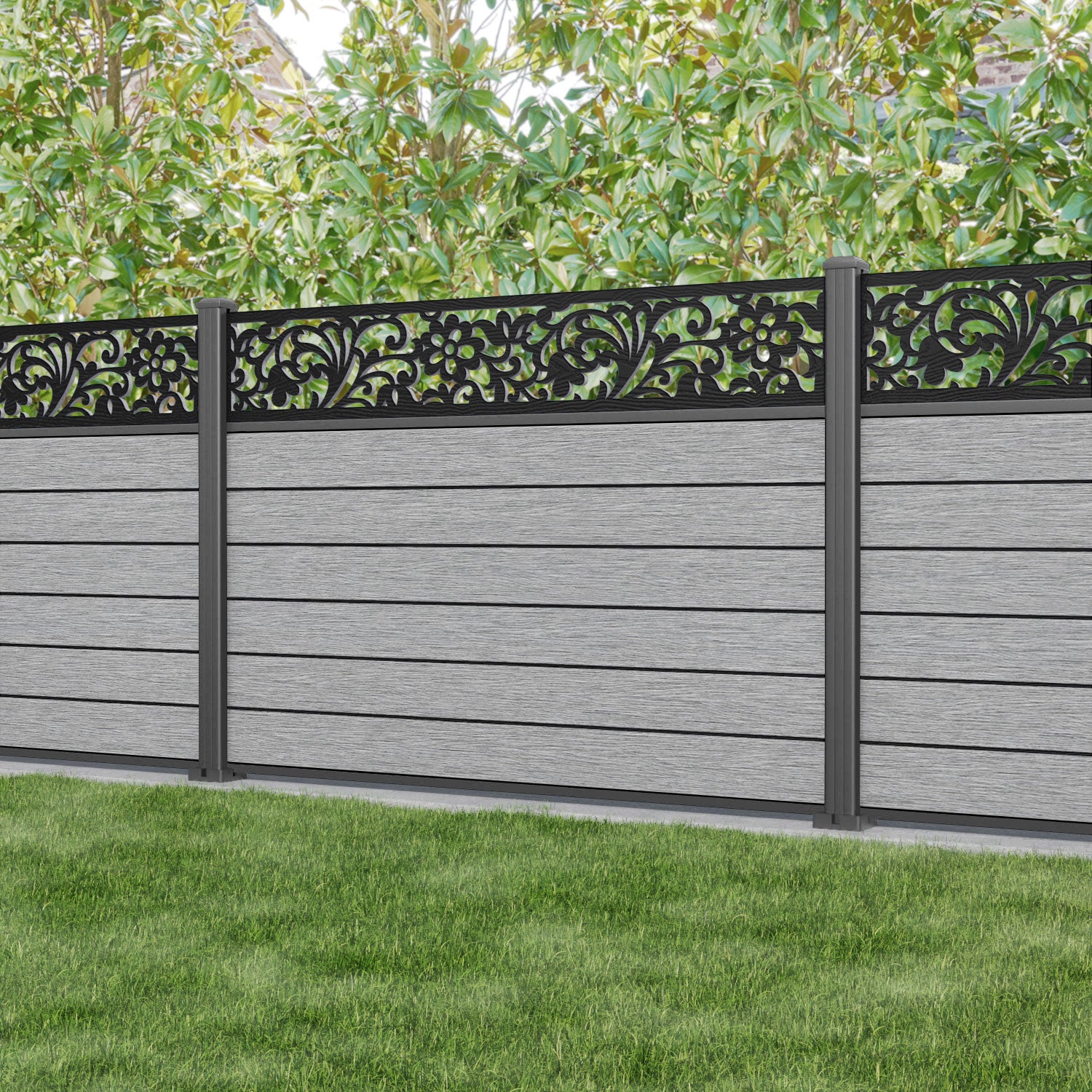 Fusion Eden Fence Panel - Light Grey - with our aluminium posts