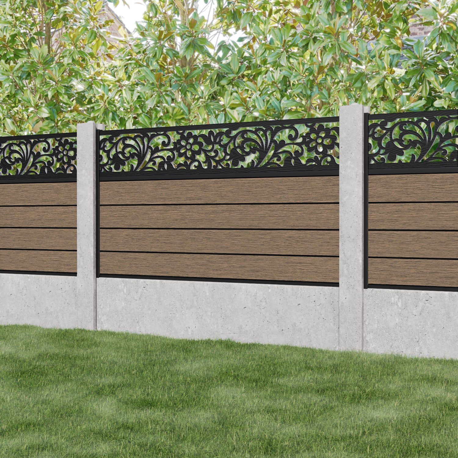 Fusion Eden Fence Panel - Teak - for existing concrete posts