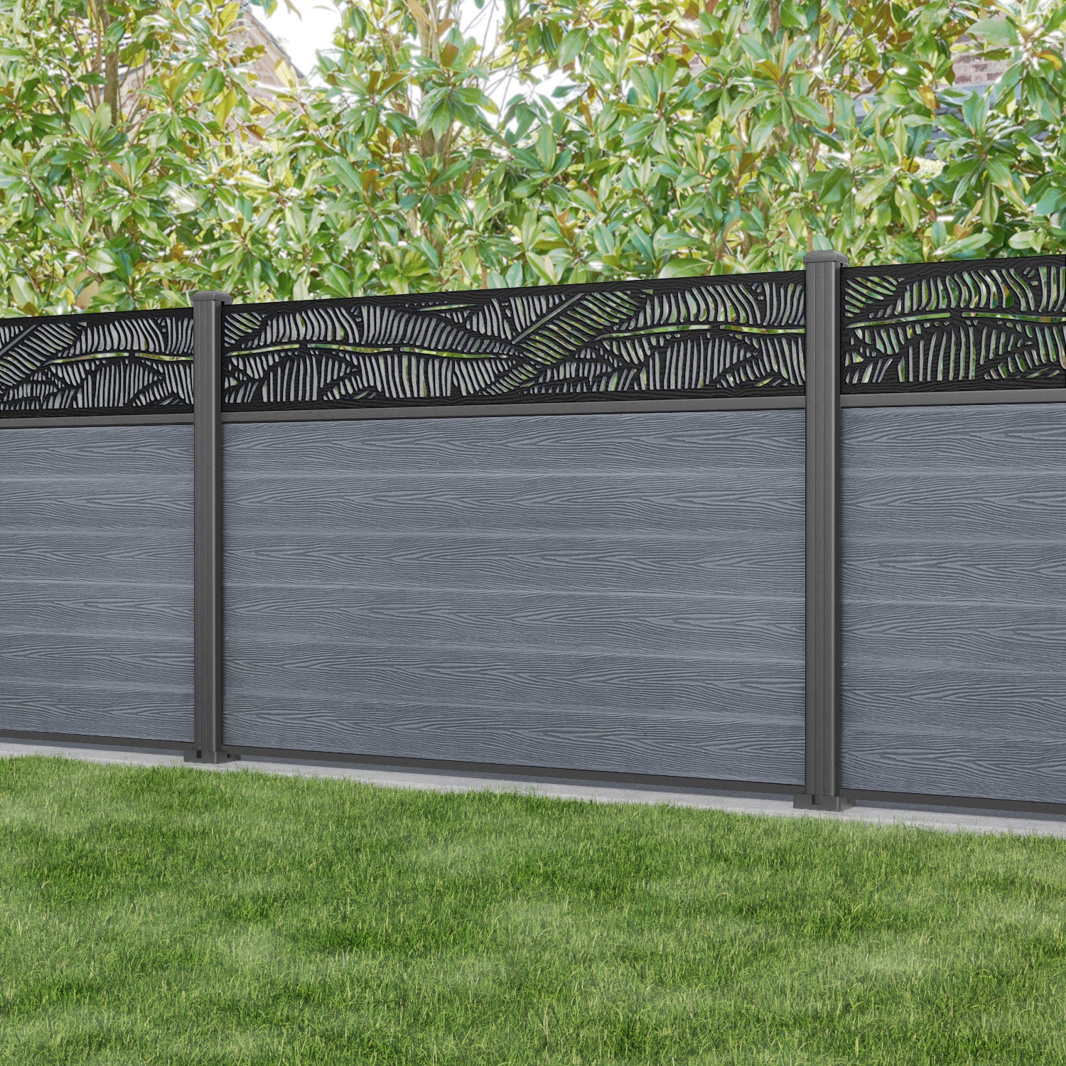 Classic Feather Fence Panel - Anthracite - with our aluminium posts