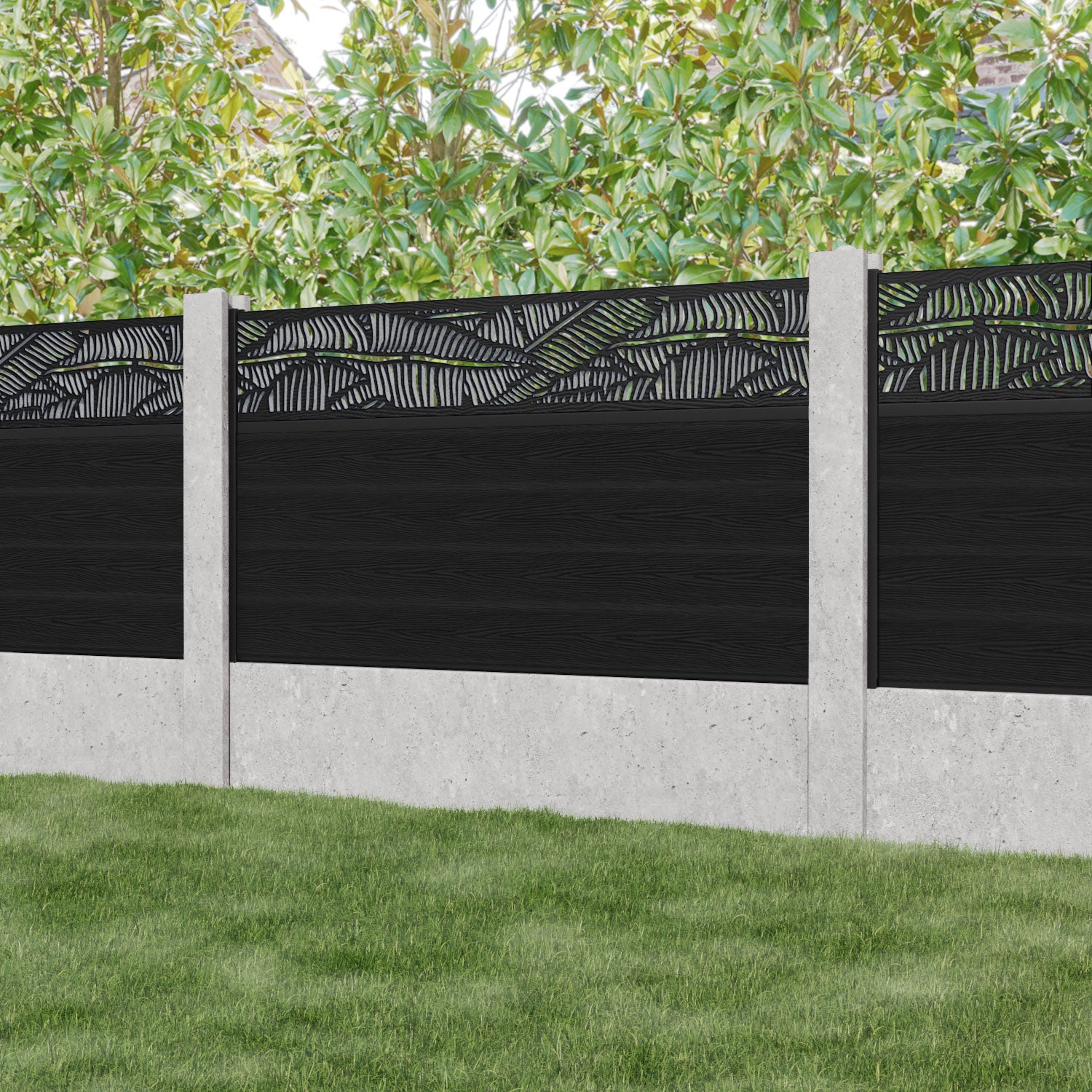 Classic Feather Fence Panel - Black - for existing concrete posts