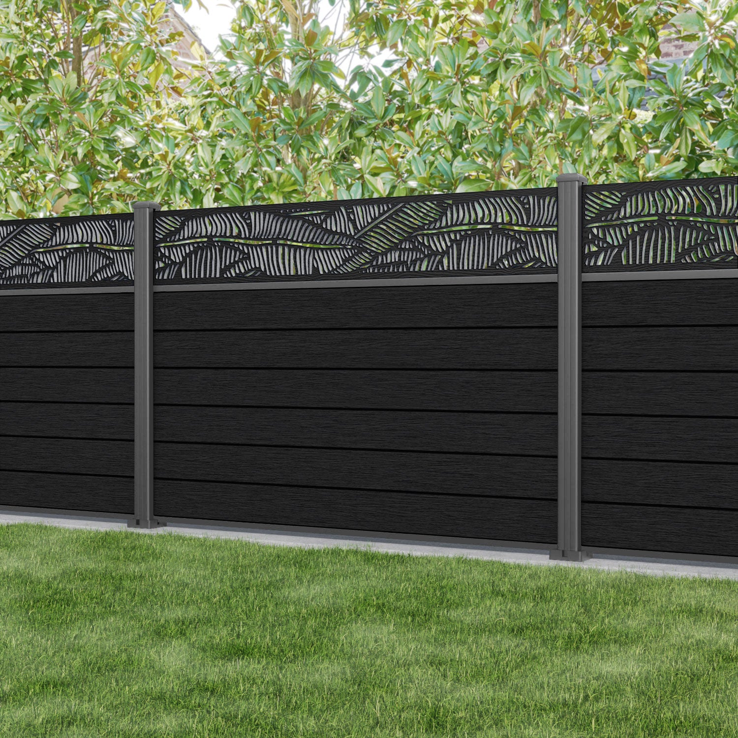 Fusion Feather Fence Panel - Black - with our aluminium posts