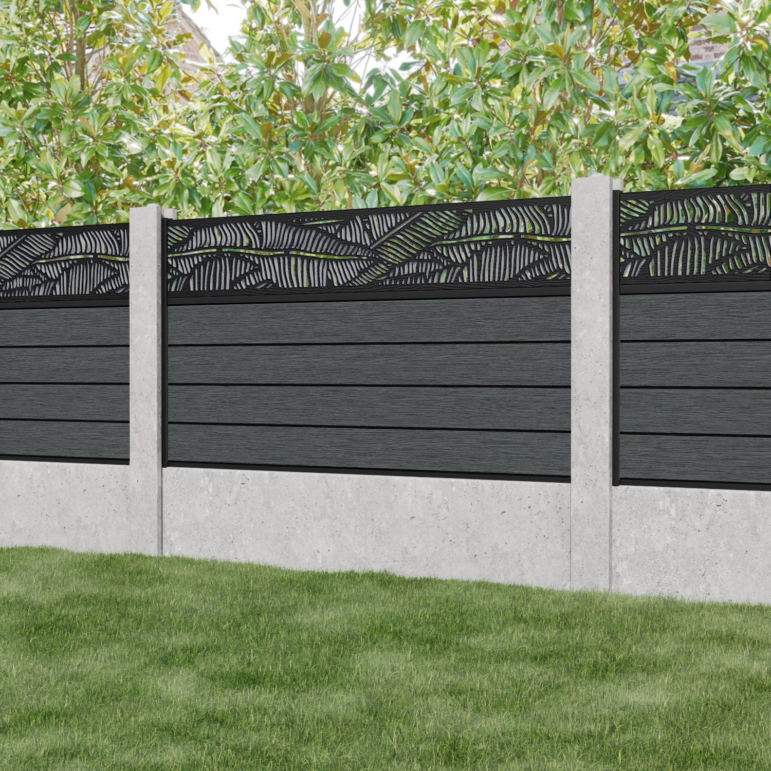 Fusion Feather Fence Panel - Dark Grey - for existing concrete posts