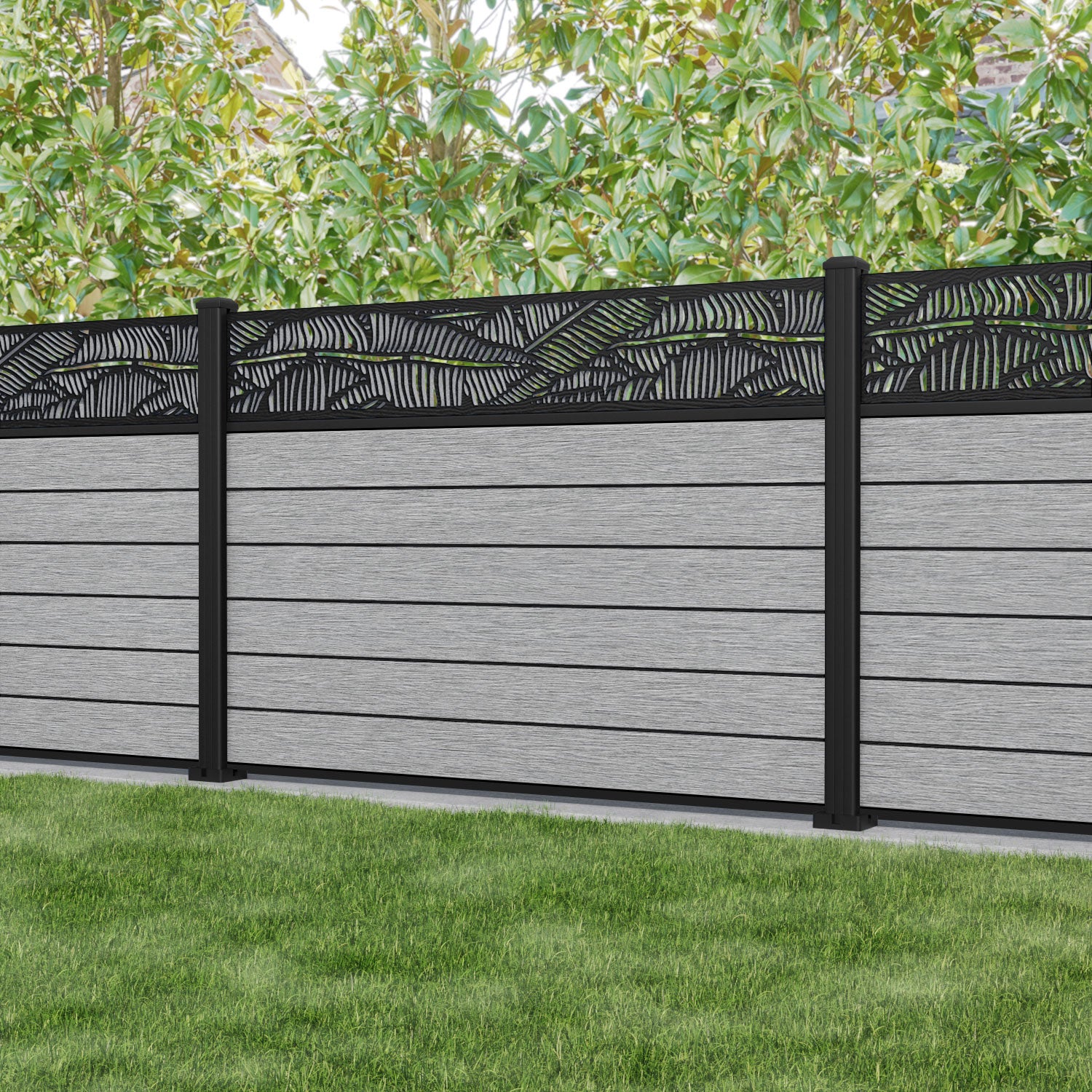 Fusion Feather Fence Panel - Light Grey - with our aluminium posts