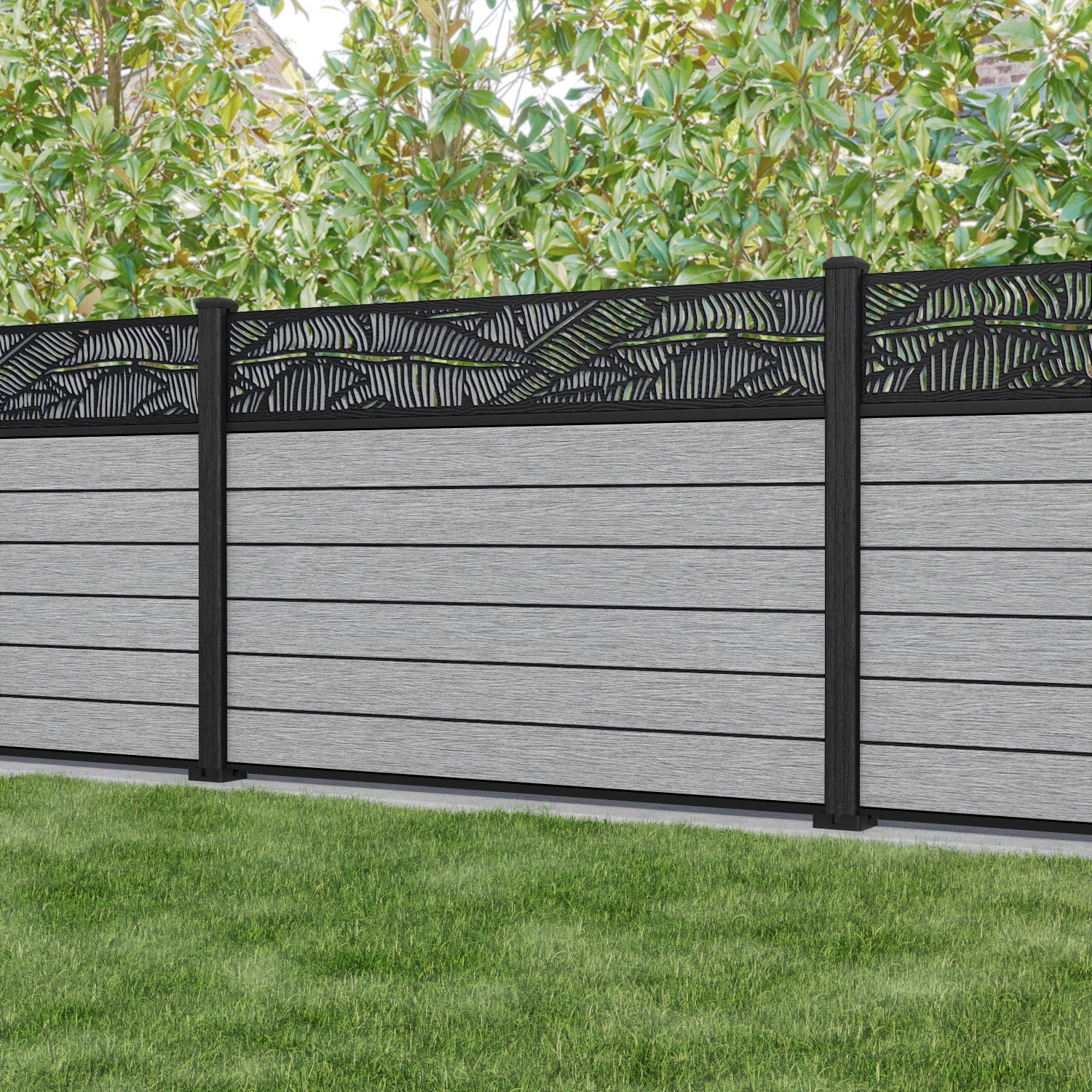 Fusion Feather Fence Panel - Light Grey - with our composite posts