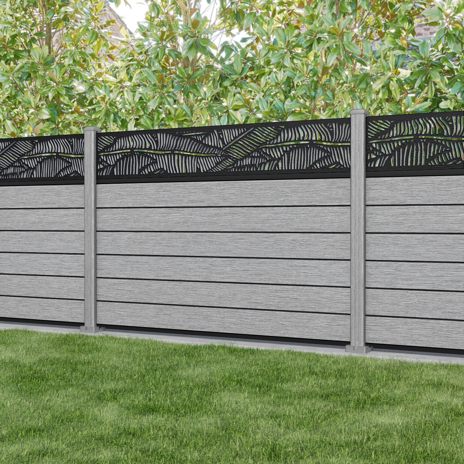 Fusion Feather Fence Panel - Light Grey - with our composite posts