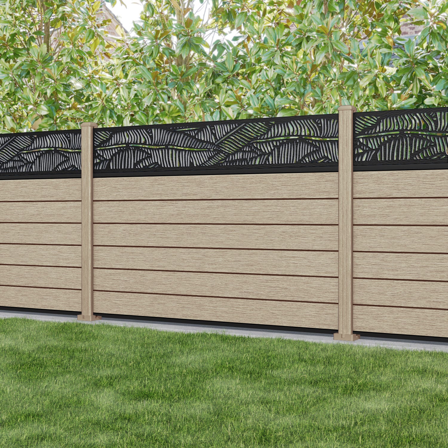 Fusion Feather Fence Panel - Light Oak - with our composite posts