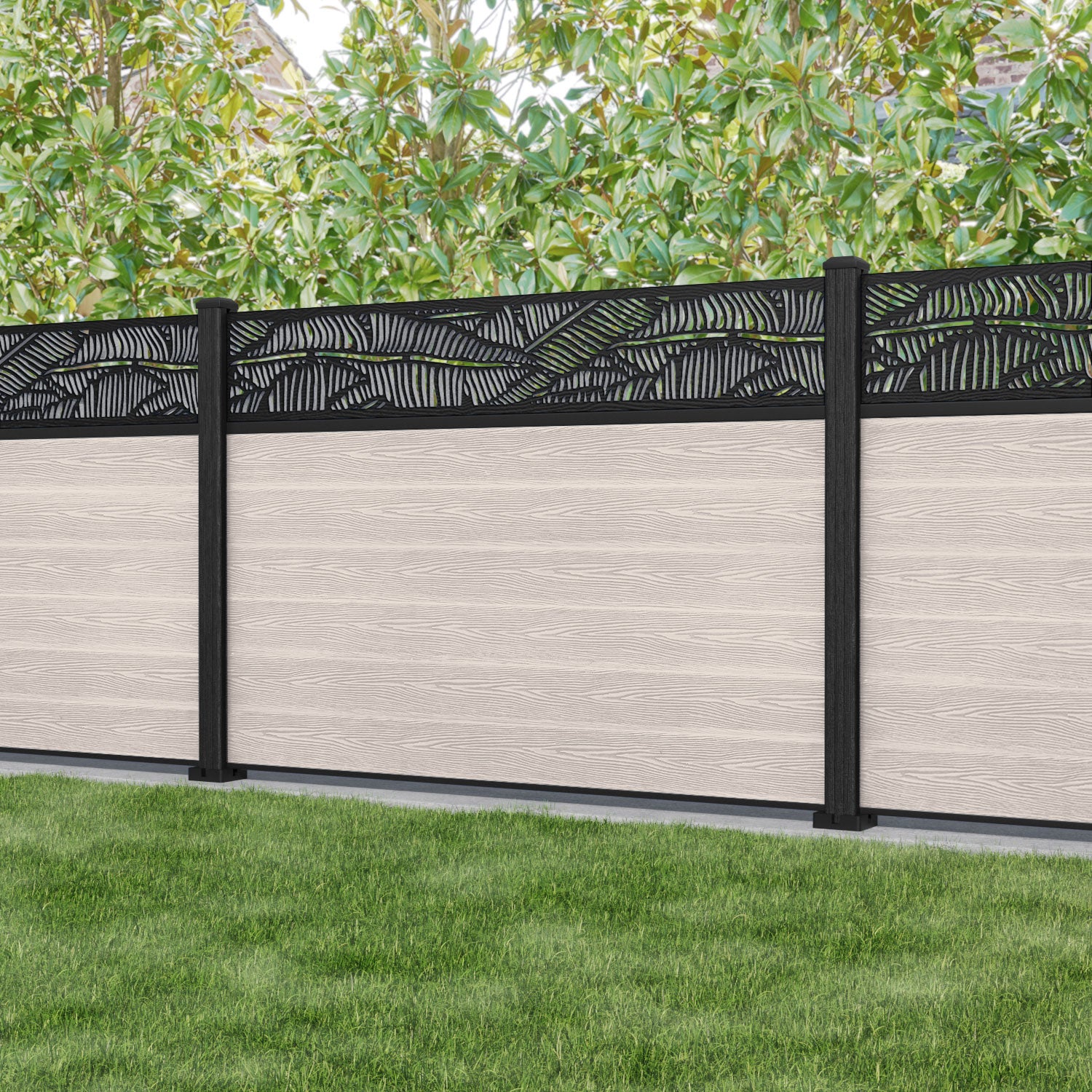 Classic Feather Fence Panel - Mid Stone - with our composite posts