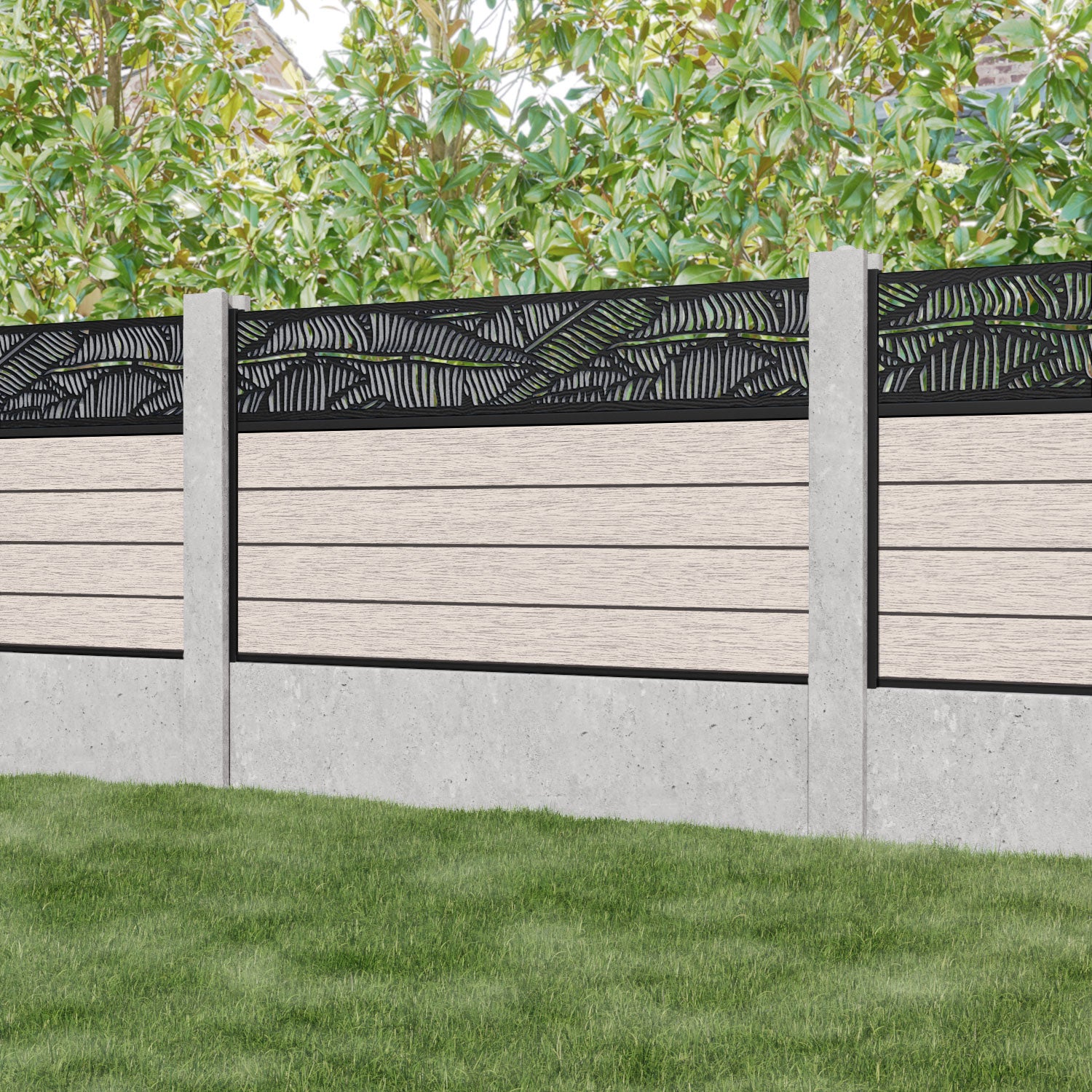 Fusion Feather Fence Panel - Mid Stone - for existing concrete posts