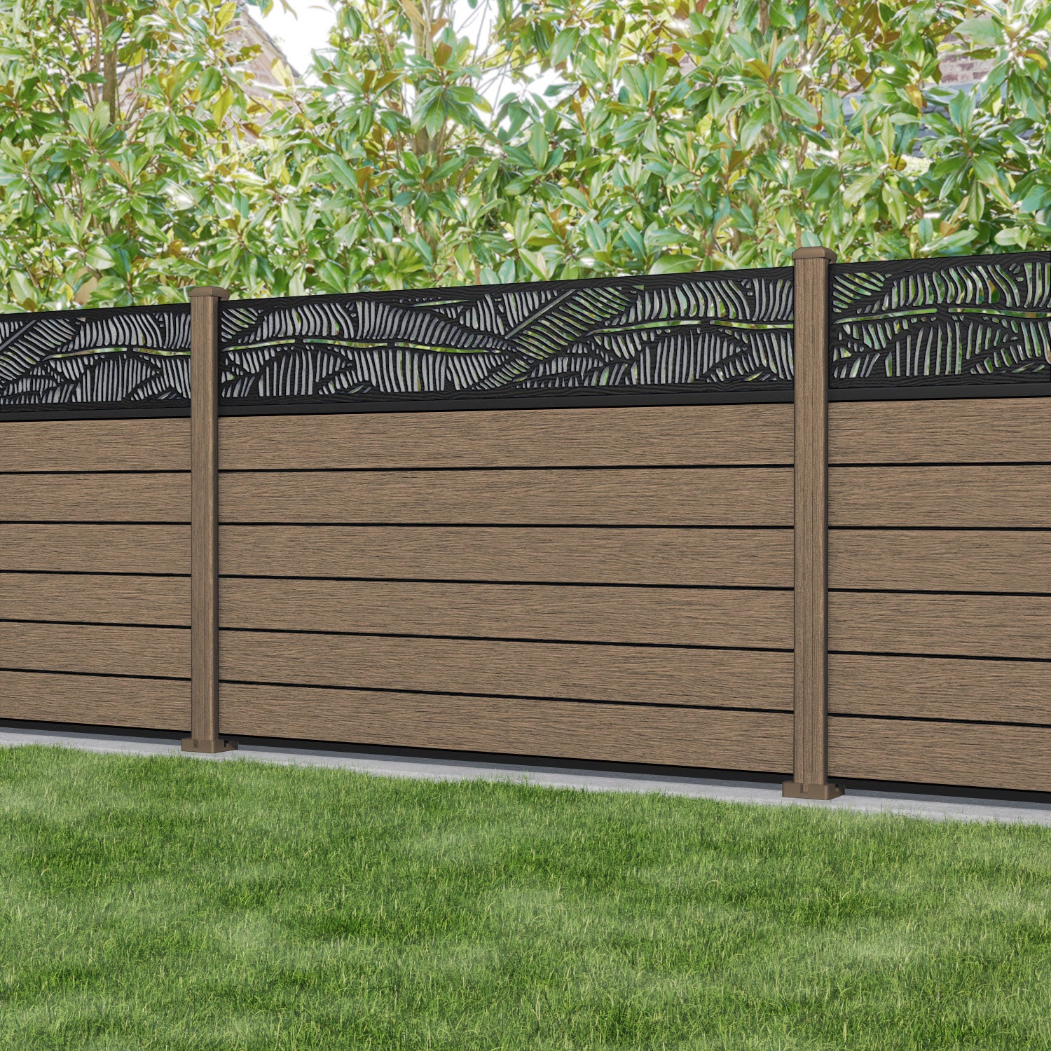 Fusion Feather Fence Panel - Teak - with our composite posts