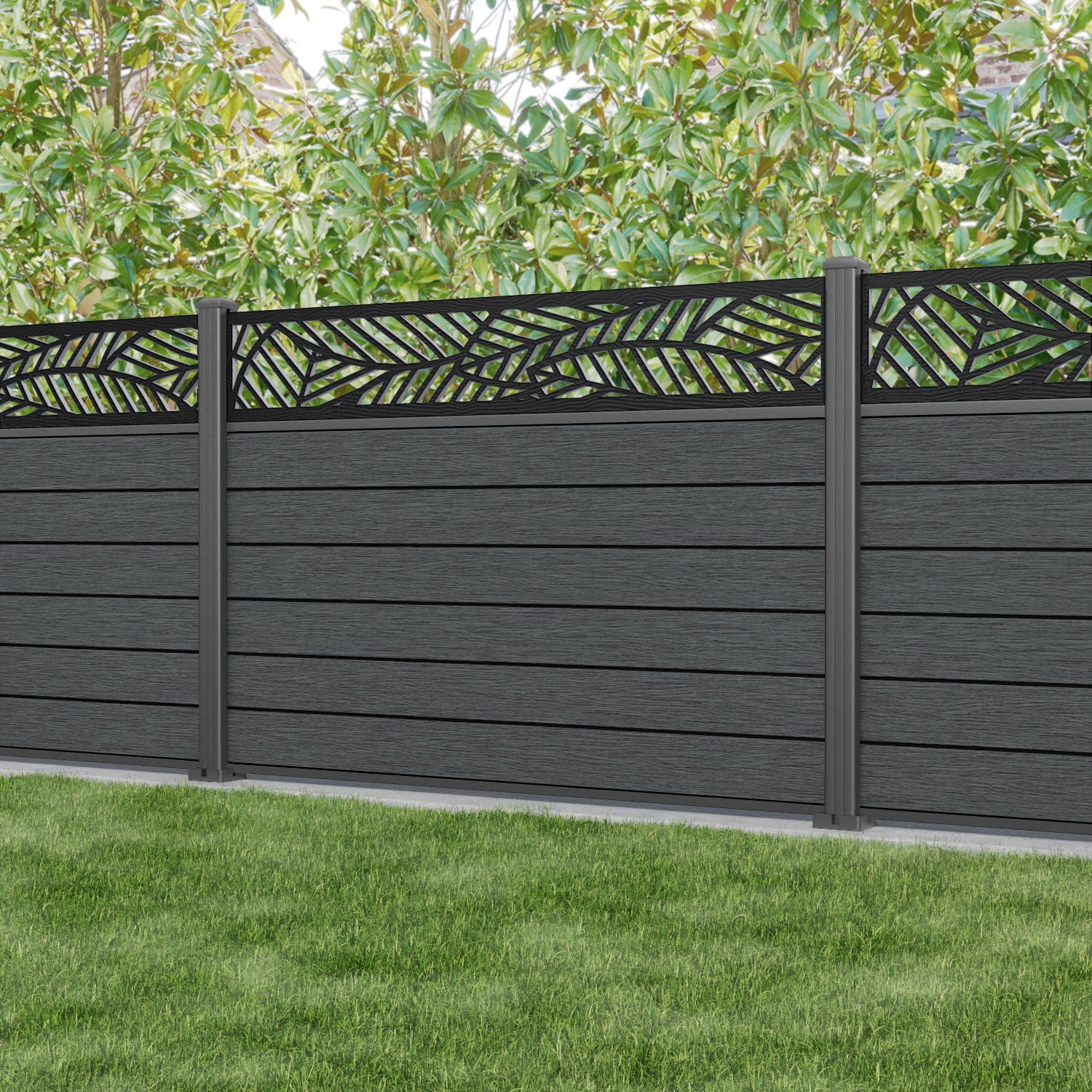 Fusion Habitat Fence Panel - Dark Grey - with our aluminium posts