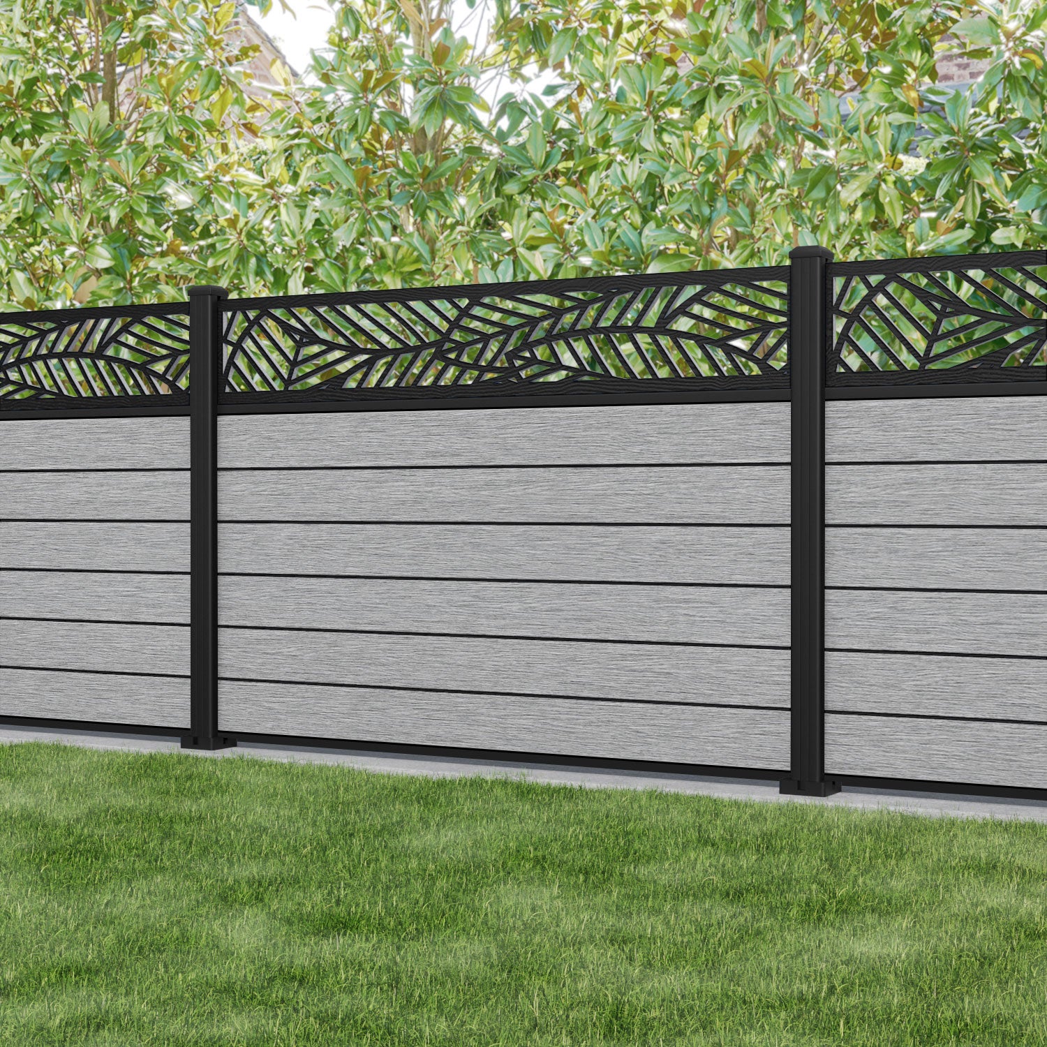 Fusion Habitat Fence Panel - Light Grey - with our aluminium posts