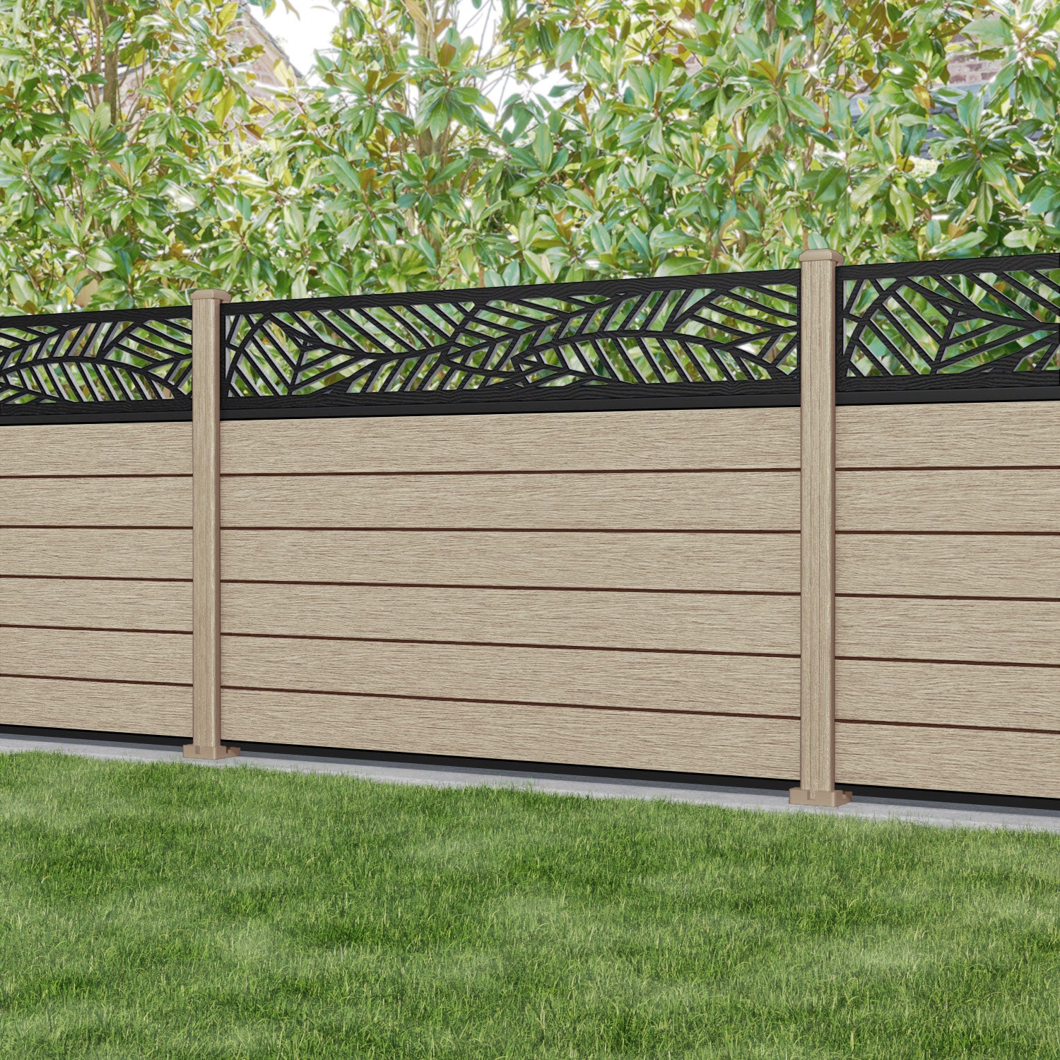 Fusion Habitat Fence Panel - Light Oak - with our composite posts
