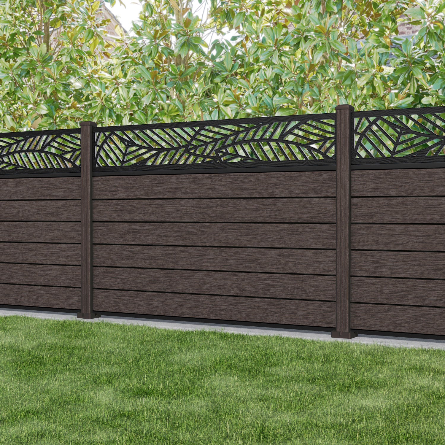 Fusion Habitat Fence Panel - Mid Brown - with our composite posts