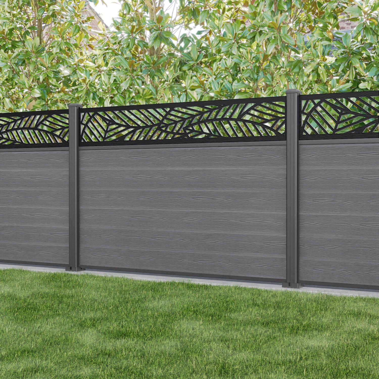 Classic Habitat Fence Panel - Mid Grey - with our aluminium posts