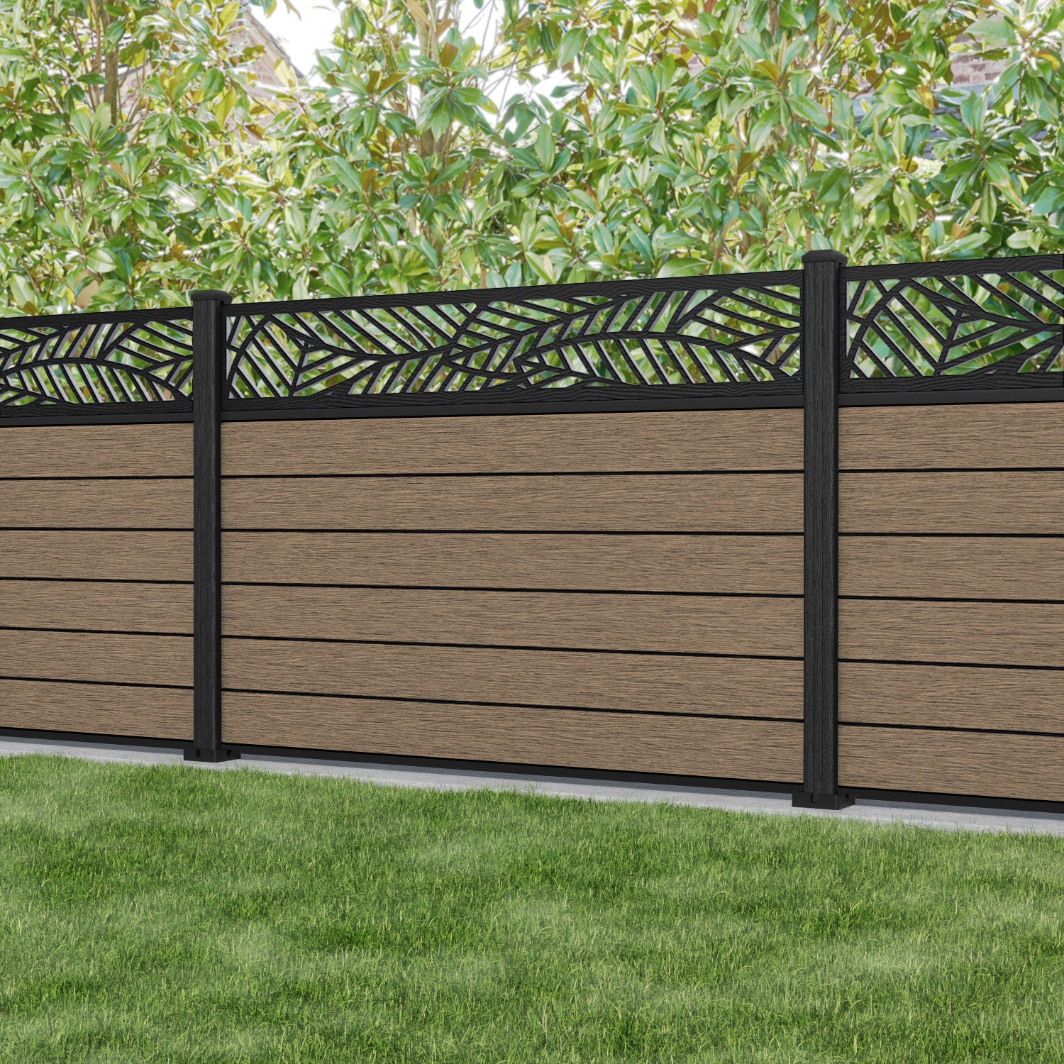 Fusion Habitat Fence Panel - Teak - with our composite posts
