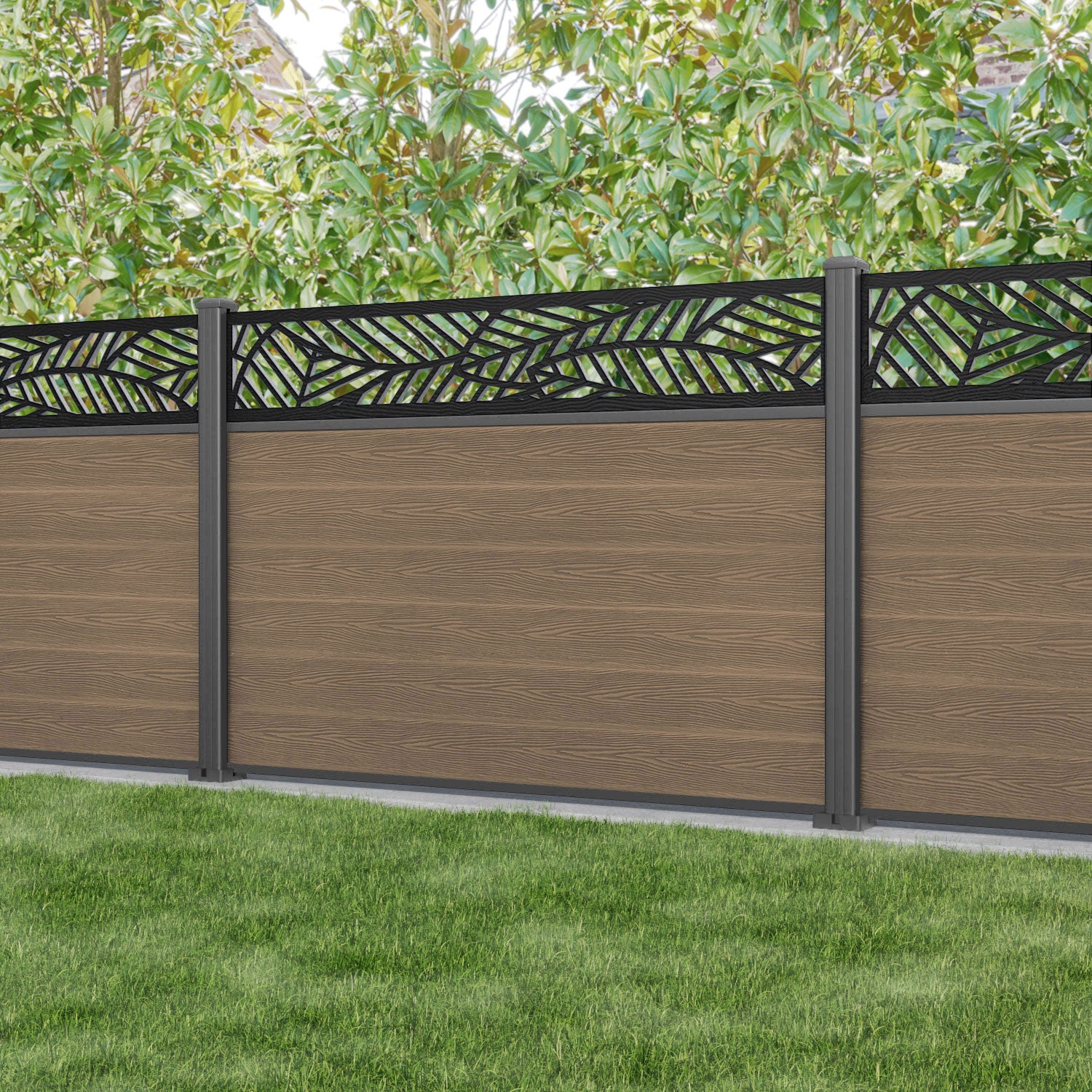 Classic Habitat Fence Panel - Teak - with our aluminium posts