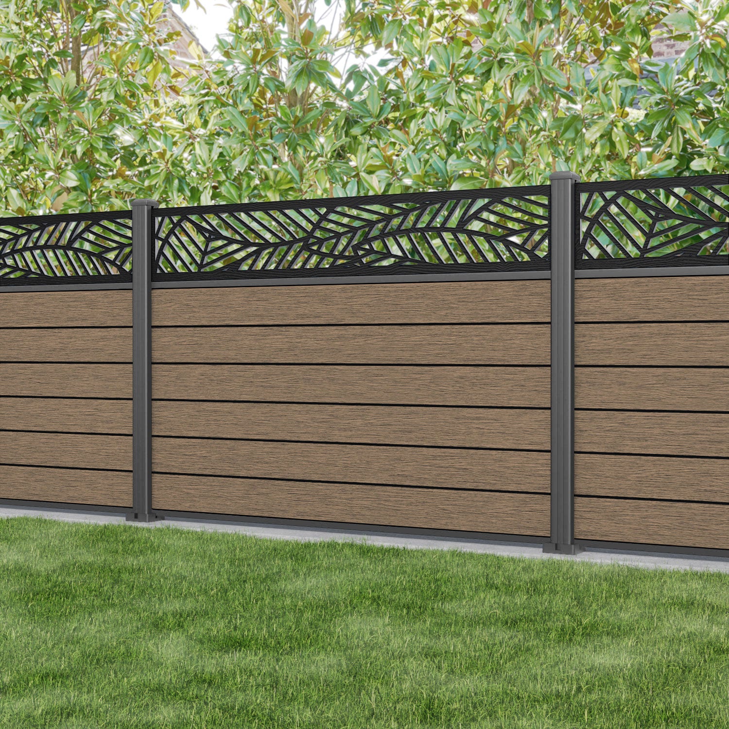 Fusion Habitat Fence Panel - Teak - with our aluminium posts