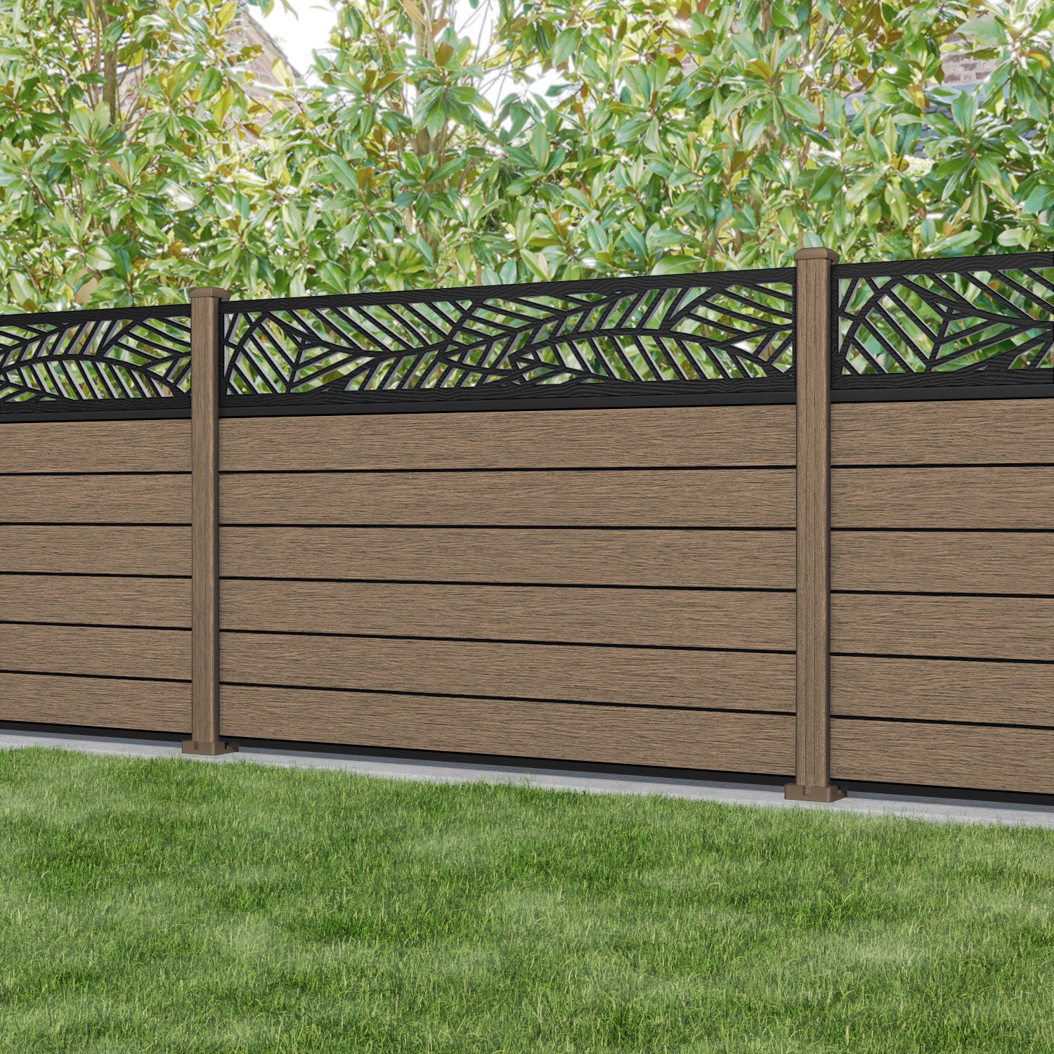 Fusion Habitat Fence Panel - Teak - with our composite posts
