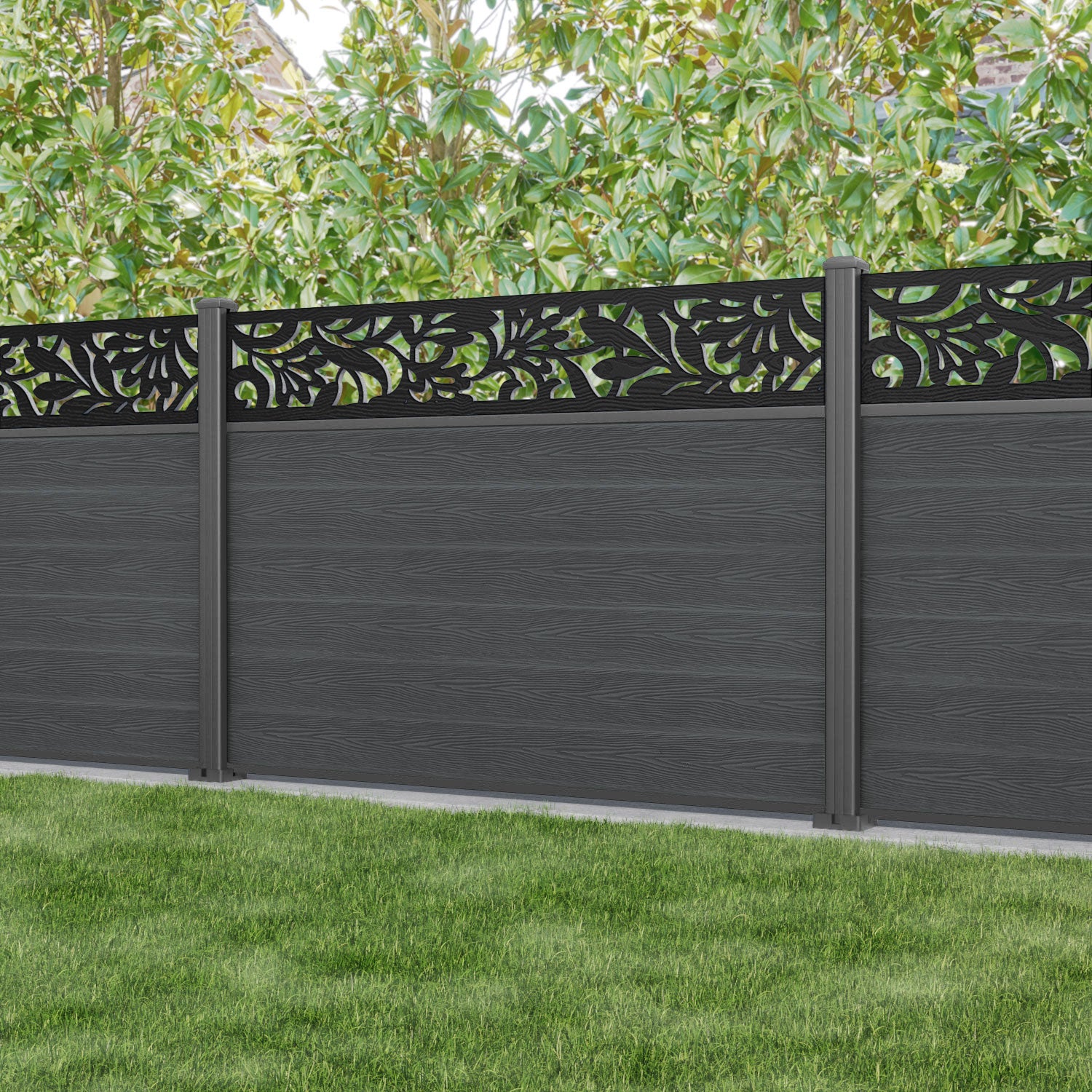 Classic Heritage Fence Panel - Dark Grey - with our aluminium posts