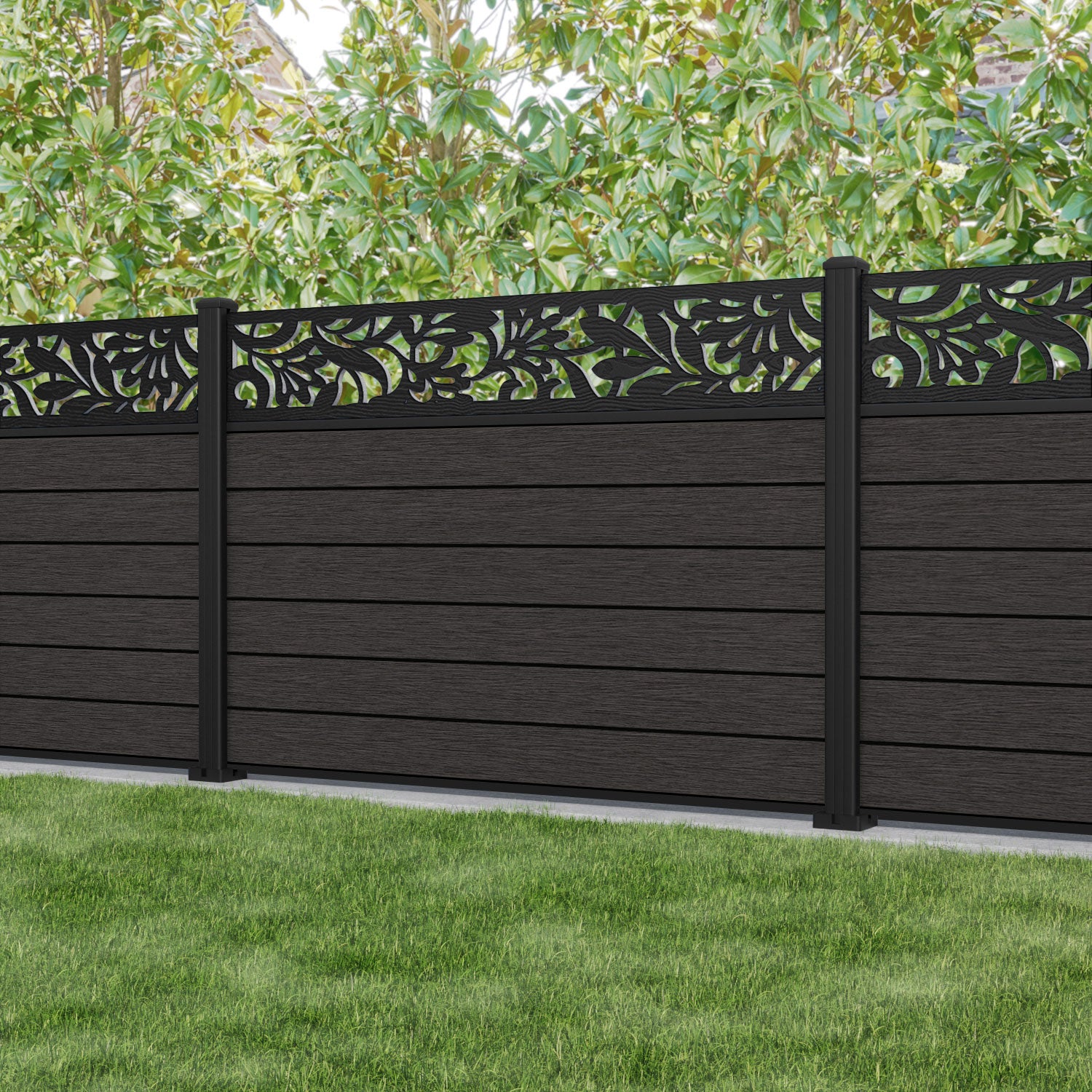 Fusion Heritage Fence Panel - Dark Oak - with our aluminium posts