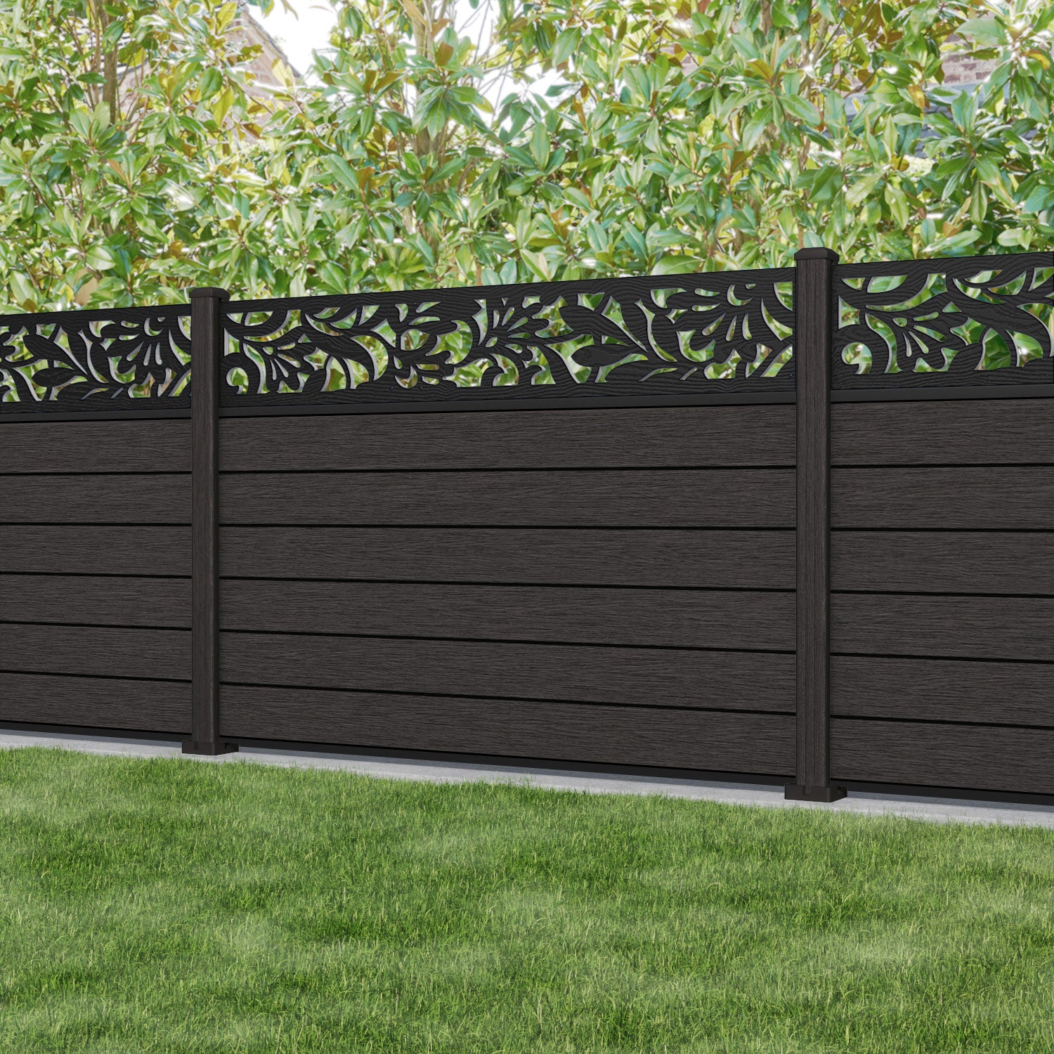 Fusion Heritage Fence Panel - Dark Oak - with our composite posts