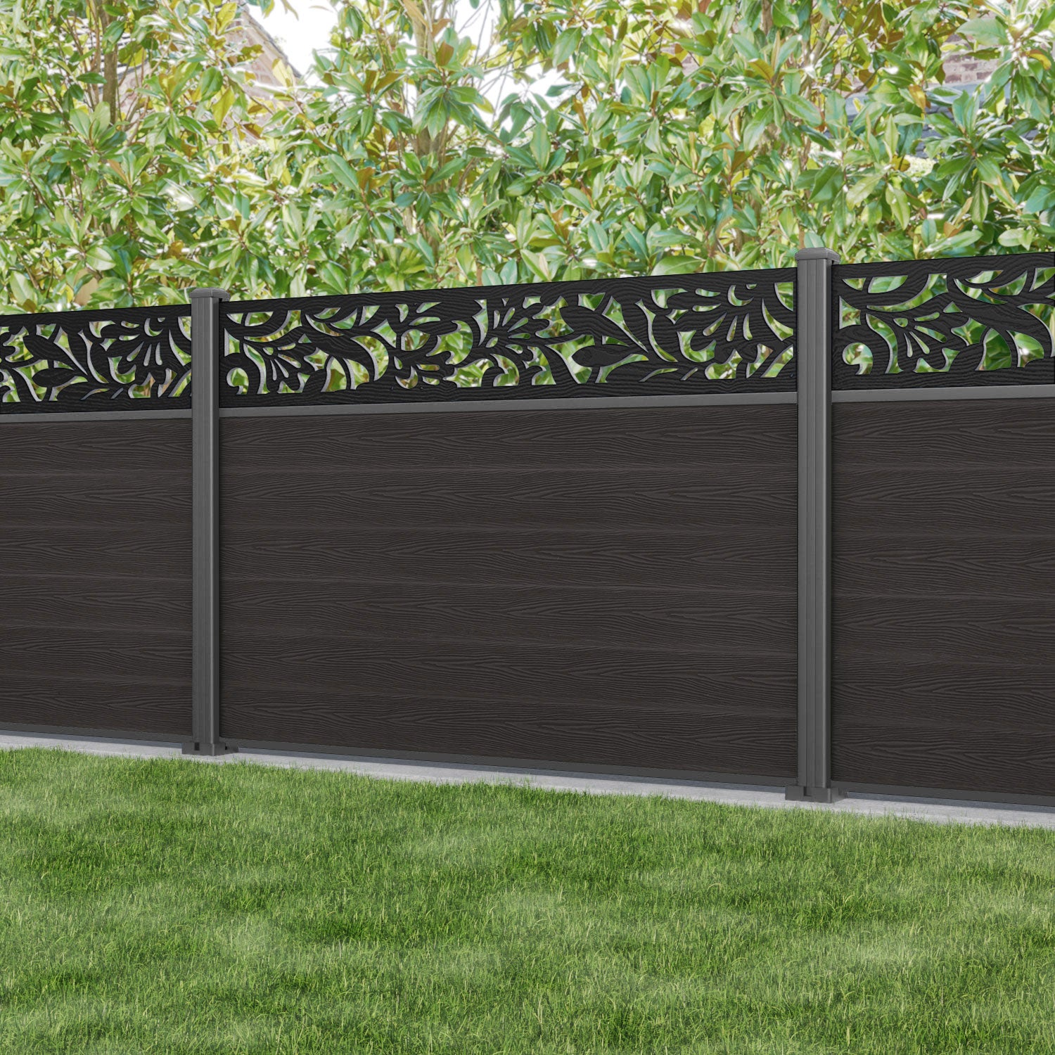 Classic Heritage Fence Panel - Dark Oak - with our aluminium posts