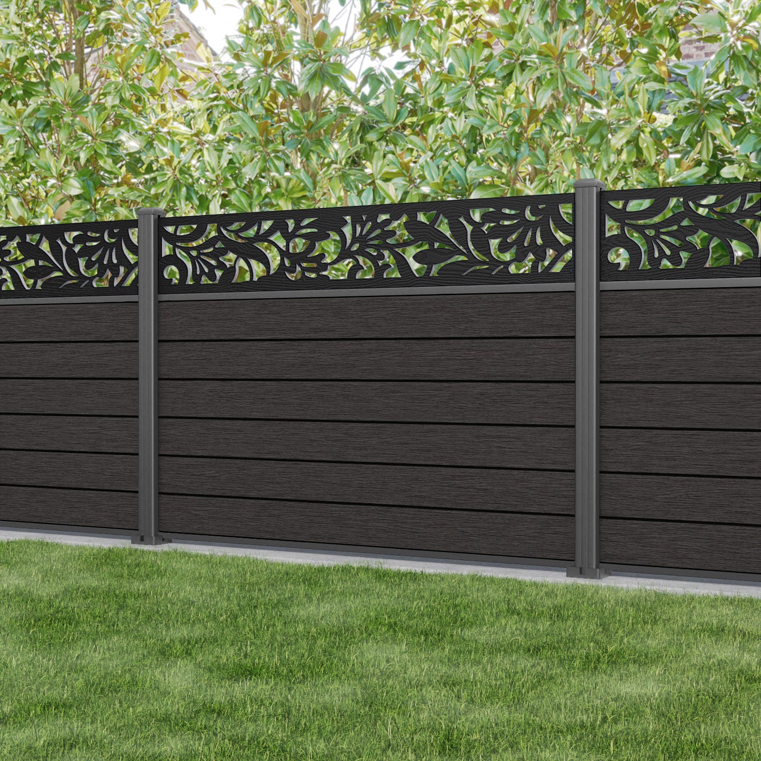 Fusion Heritage Fence Panel - Dark Oak - with our aluminium posts