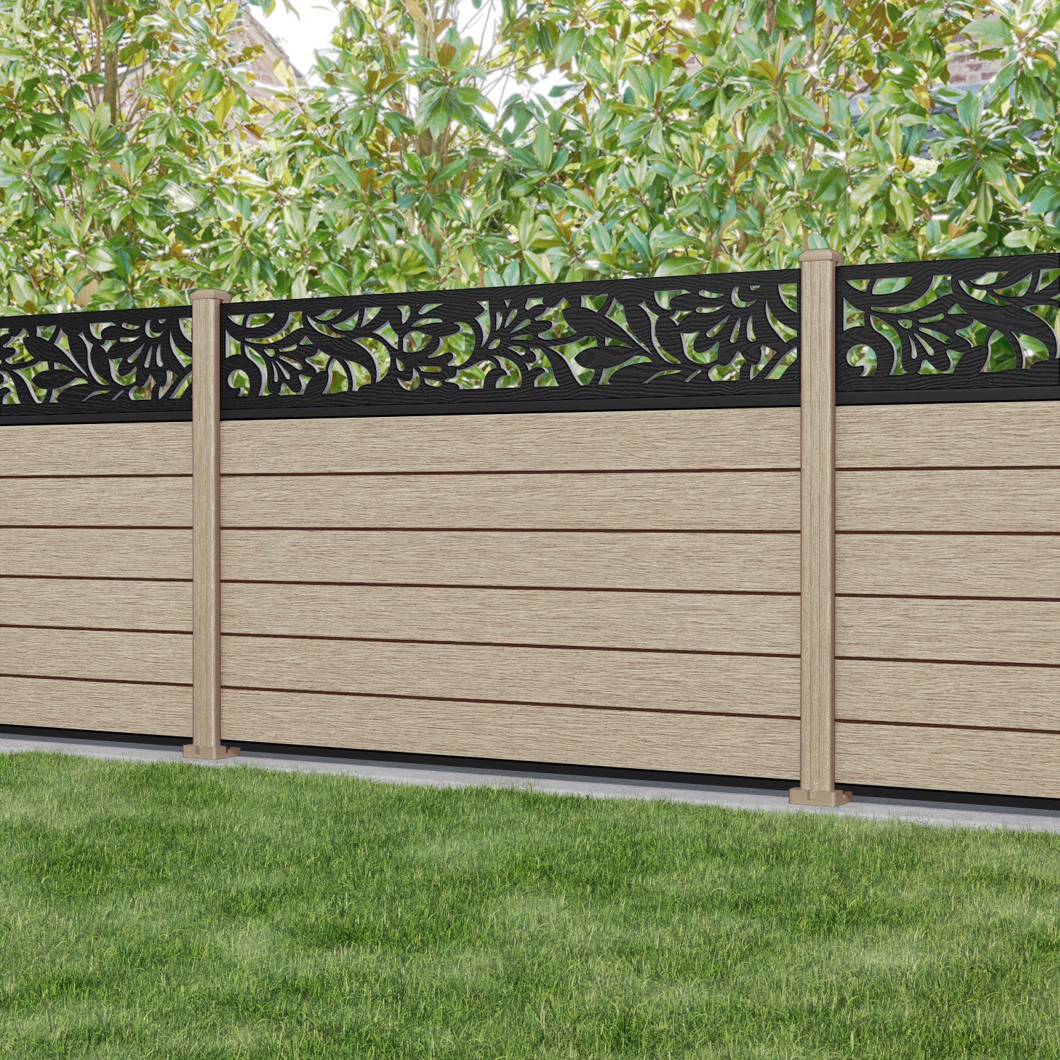 Fusion Heritage Fence Panel - Light Oak - with our composite posts