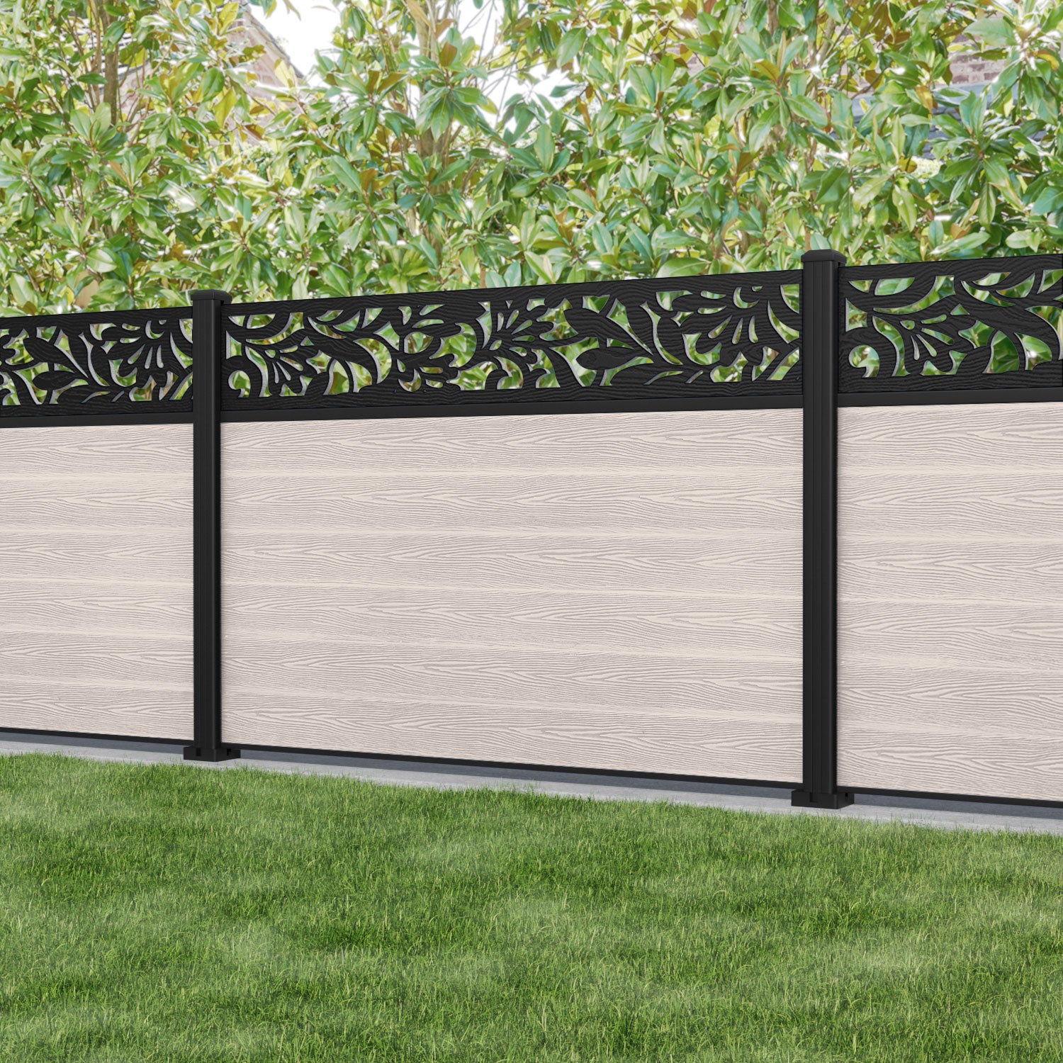 Classic Heritage Fence Panel - Mid Stone - with our aluminium posts