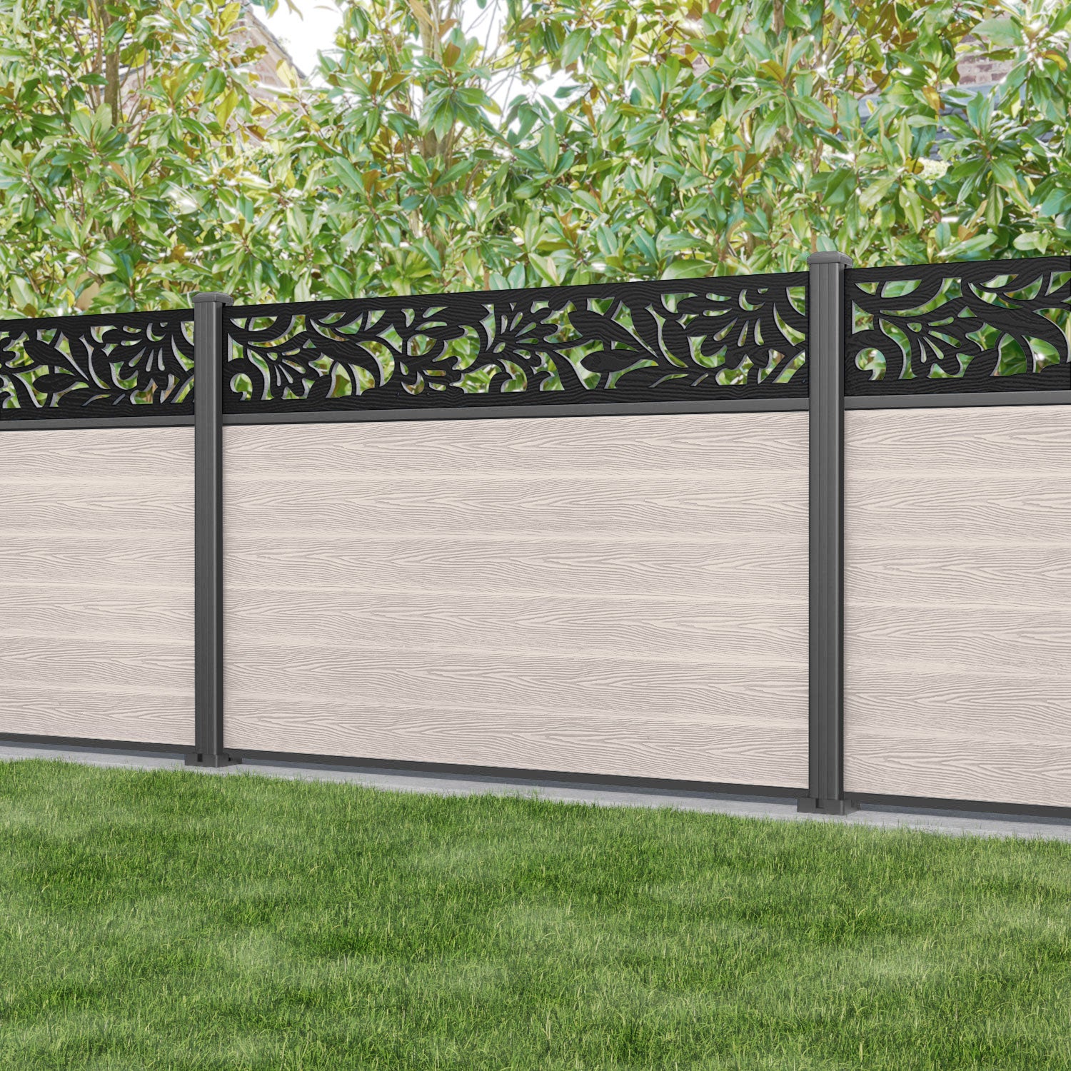 Classic Heritage Fence Panel - Mid Stone - with our aluminium posts