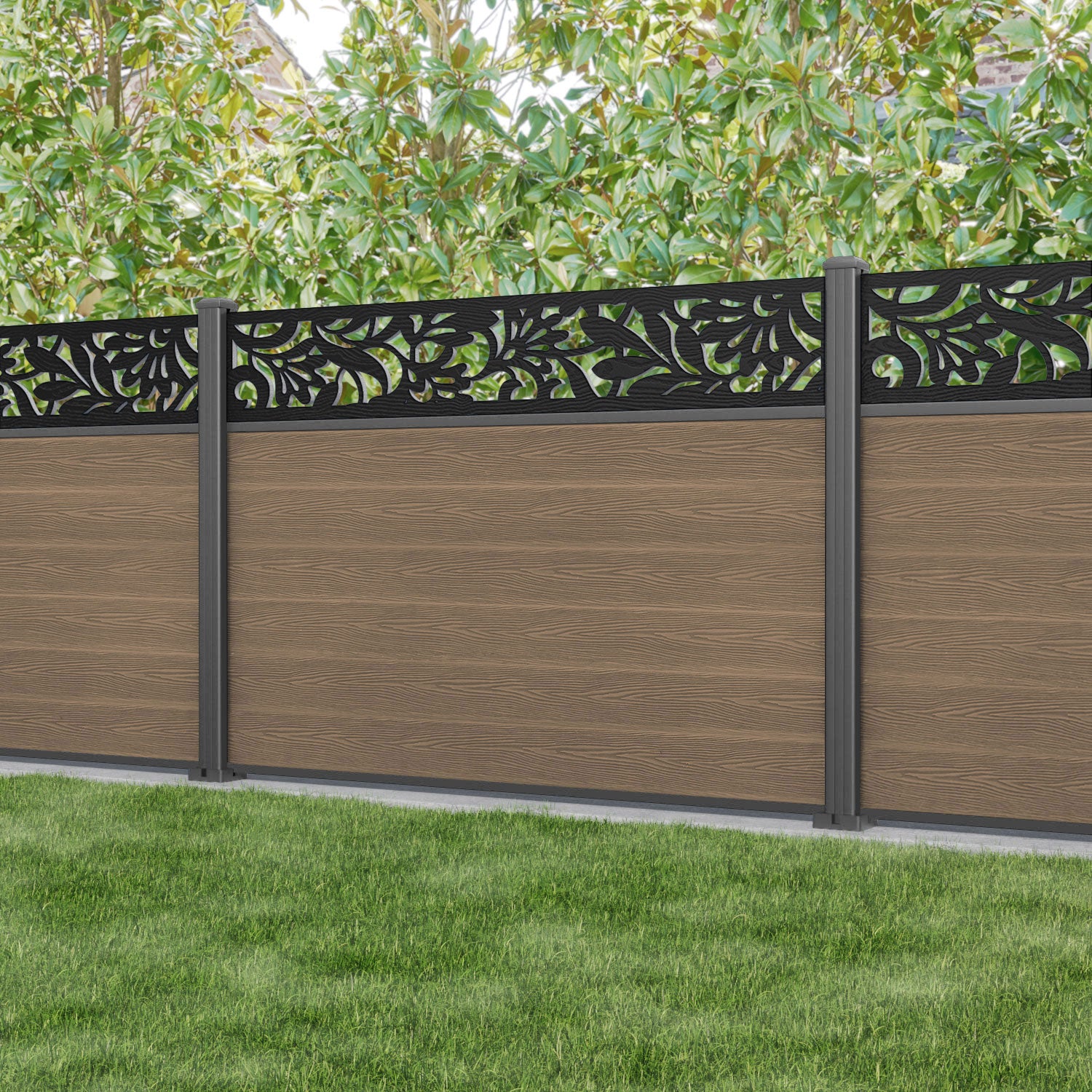 Classic Heritage Fence Panel - Teak - with our aluminium posts