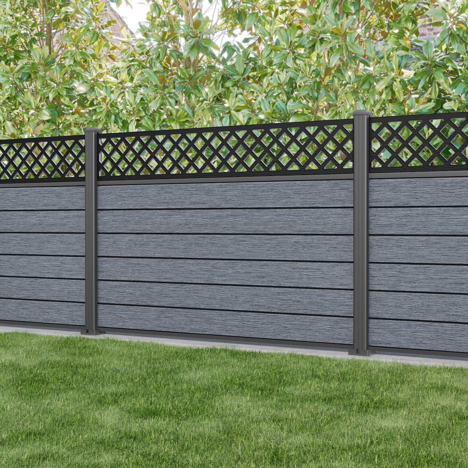 Fusion Hive Fence Panel - Anthracite - with our aluminium posts