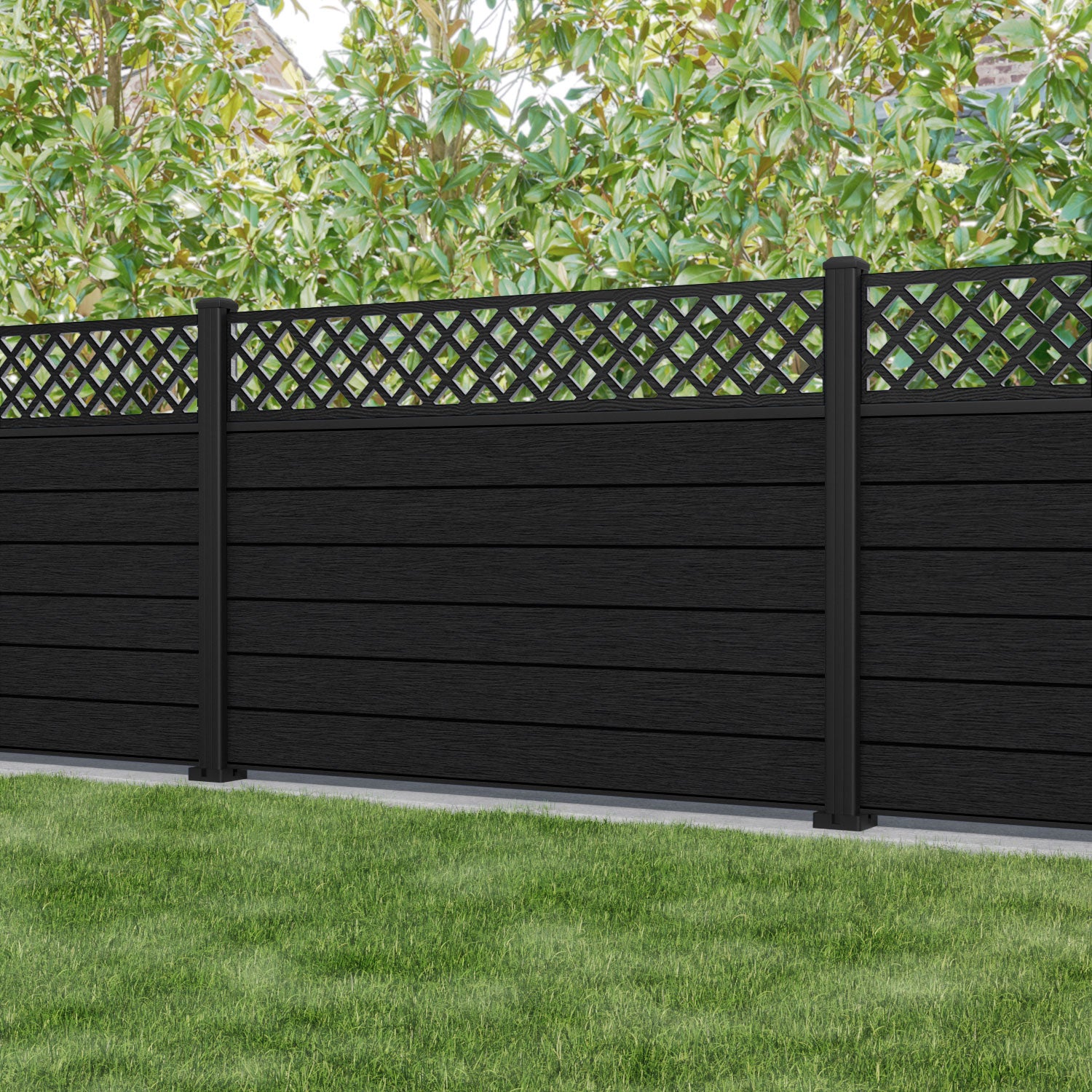 Fusion Hive Fence Panel - Black - with our aluminium posts