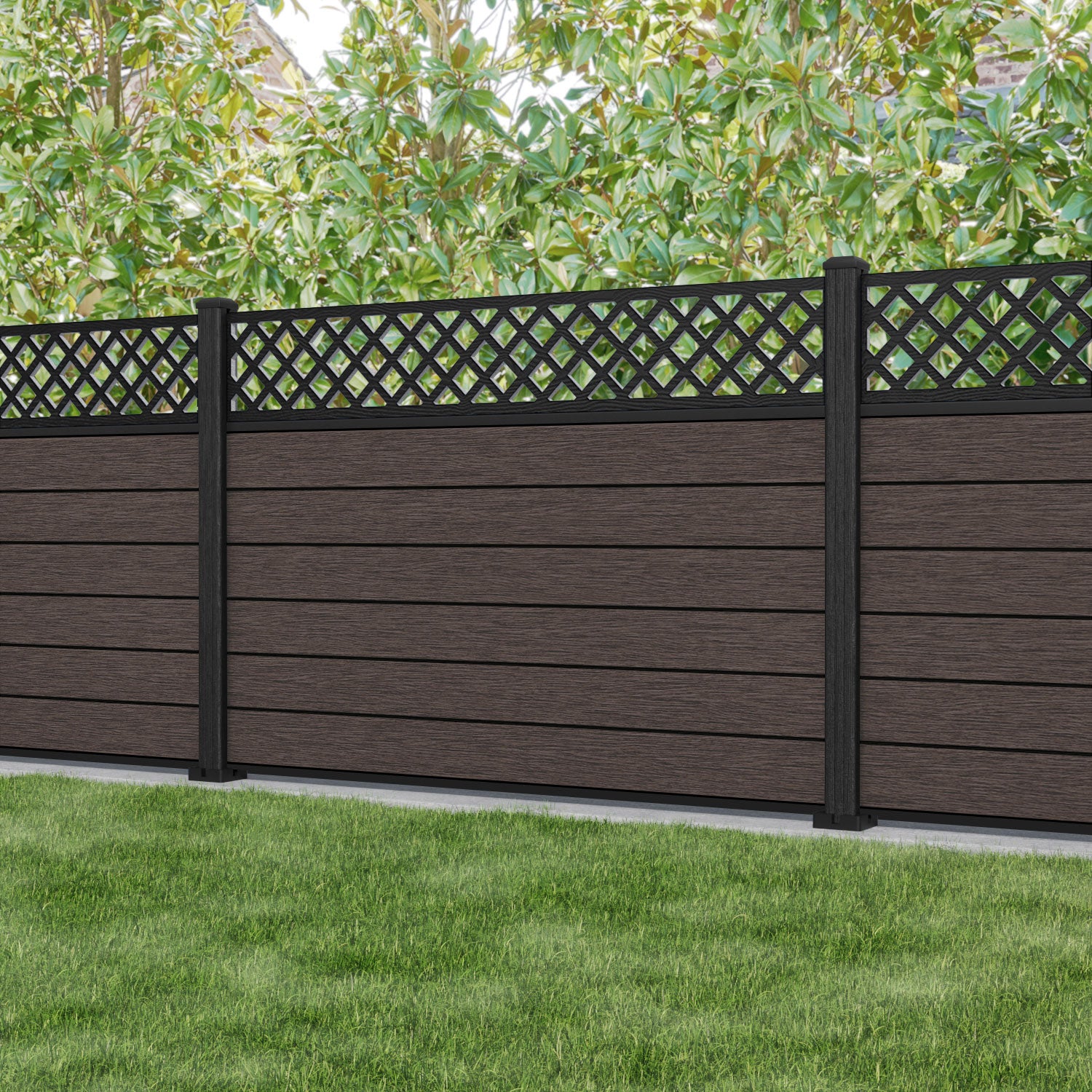 Fusion Hive Fence Panel - Mid Brown - with our composite posts