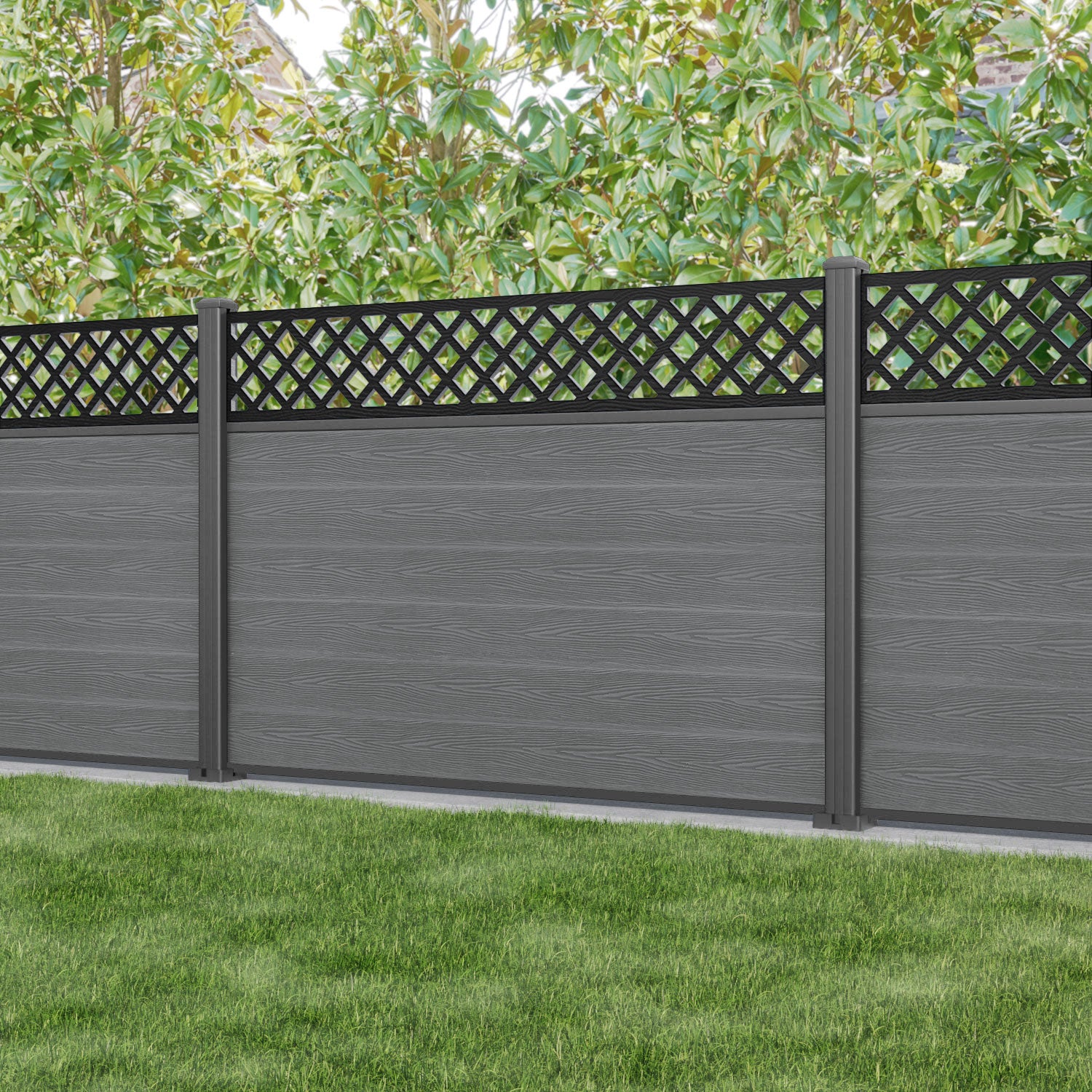 Classic Hive Fence Panel - Mid Grey - with our aluminium posts