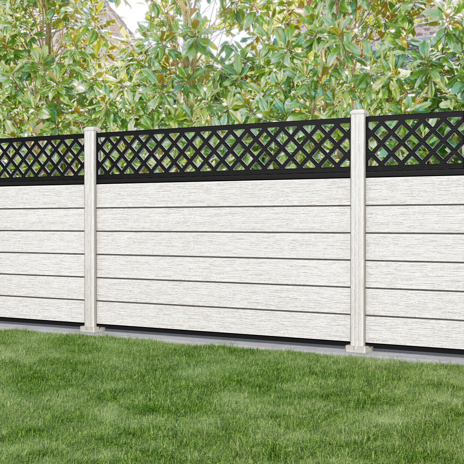 Fusion Hive Fence Panel - Light Stone - with our composite posts
