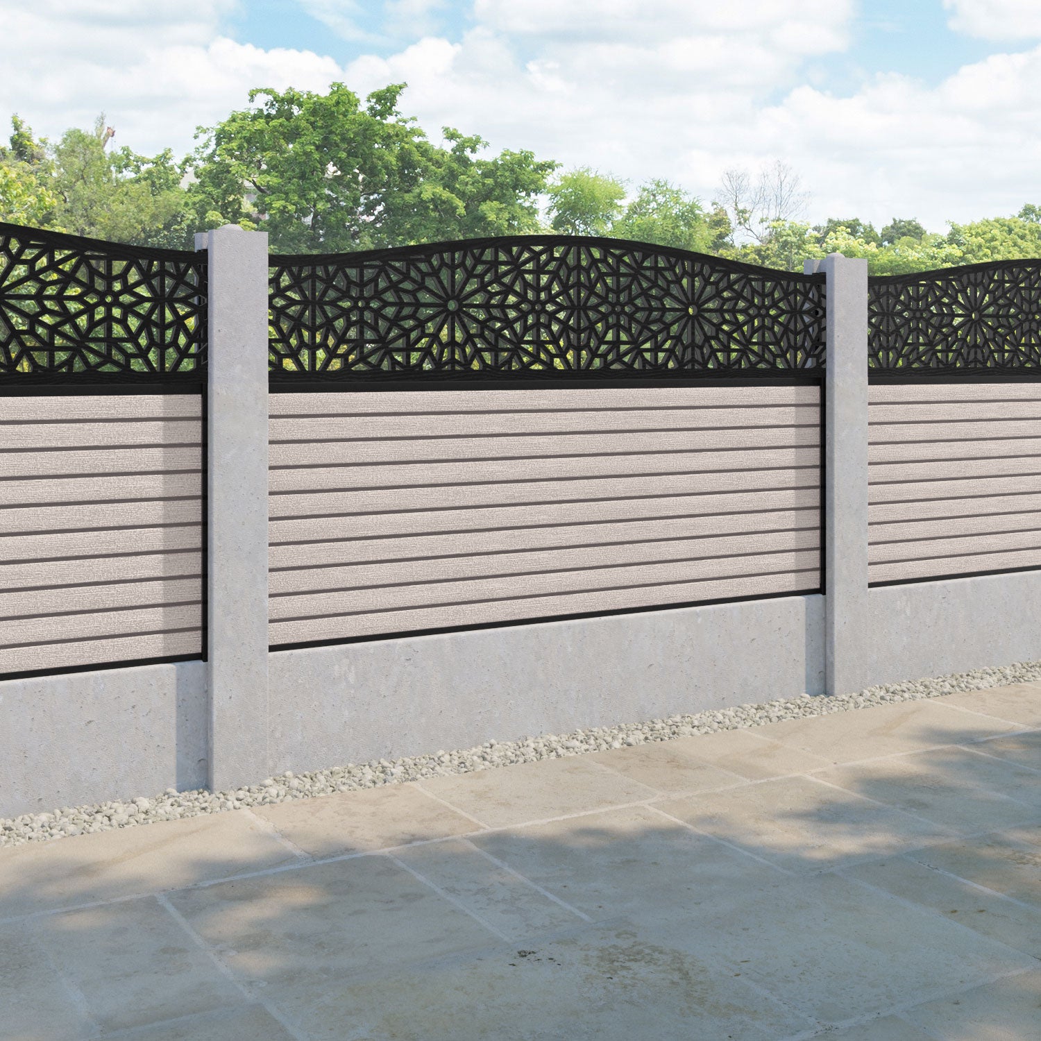 Hudson Alnara Curved Top Fence Panel - Mid Stone - for existing concrete posts